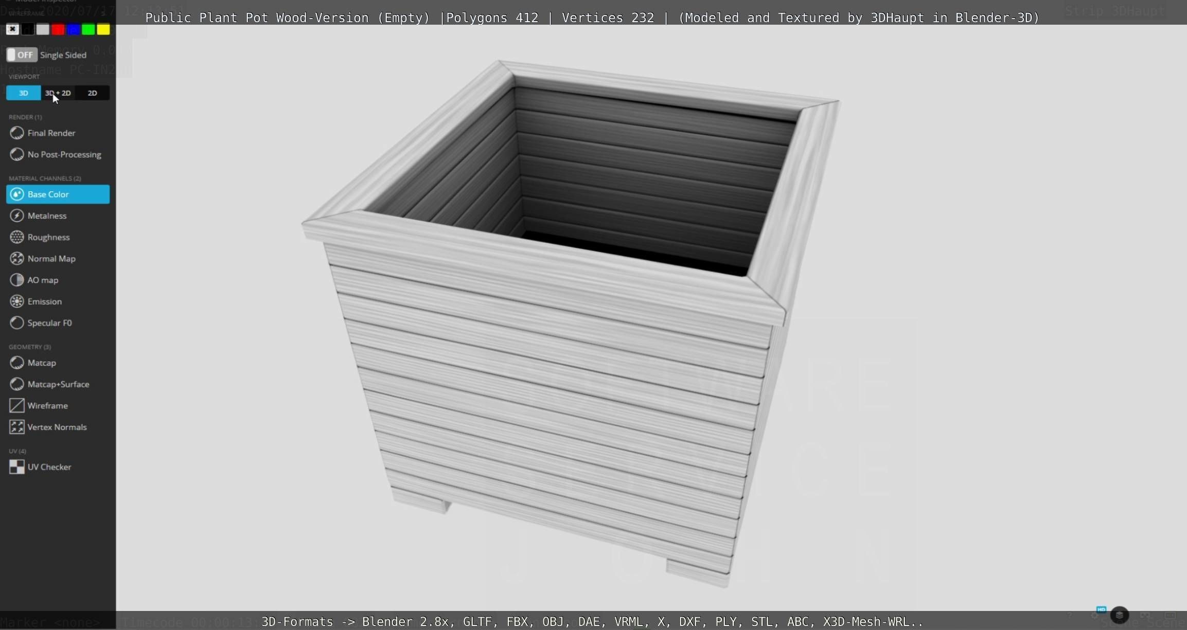 Public Plant Pot Wood-Version Empty Low-poly 3D model_93