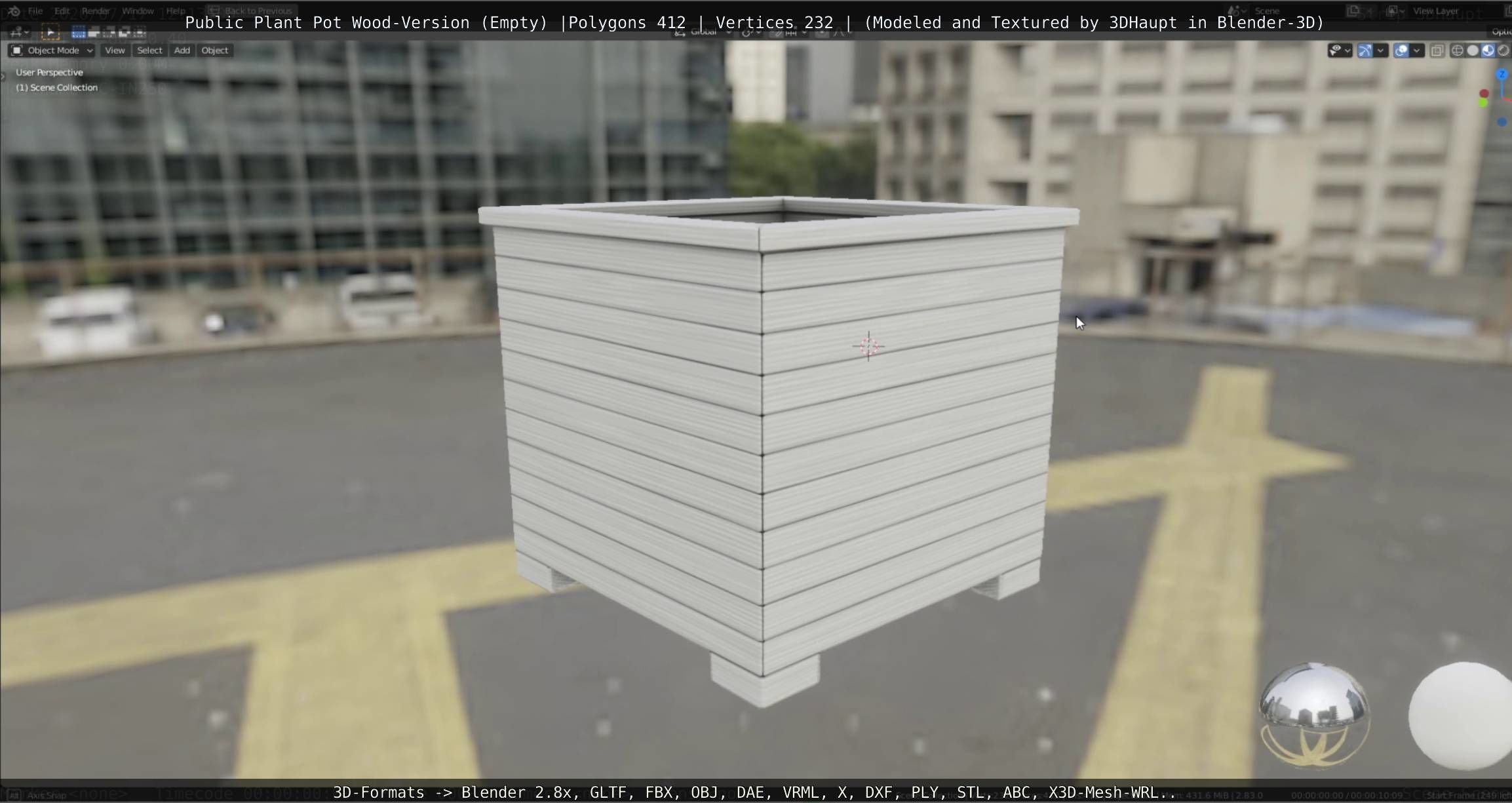 Public Plant Pot Wood-Version Empty Low-poly 3D model_11