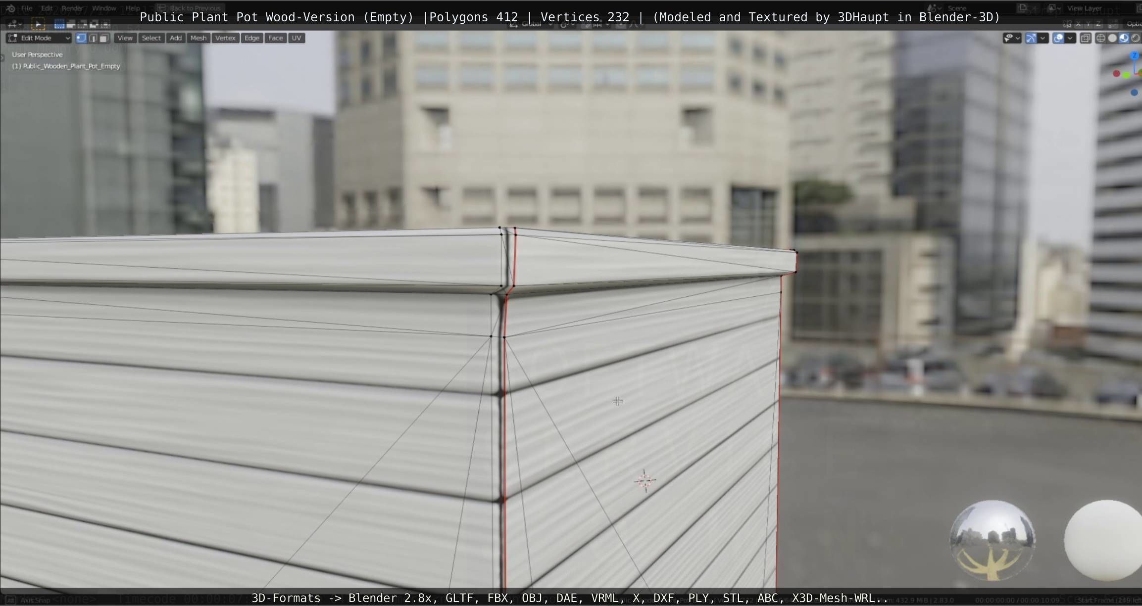 Public Plant Pot Wood-Version Empty Low-poly 3D model_64