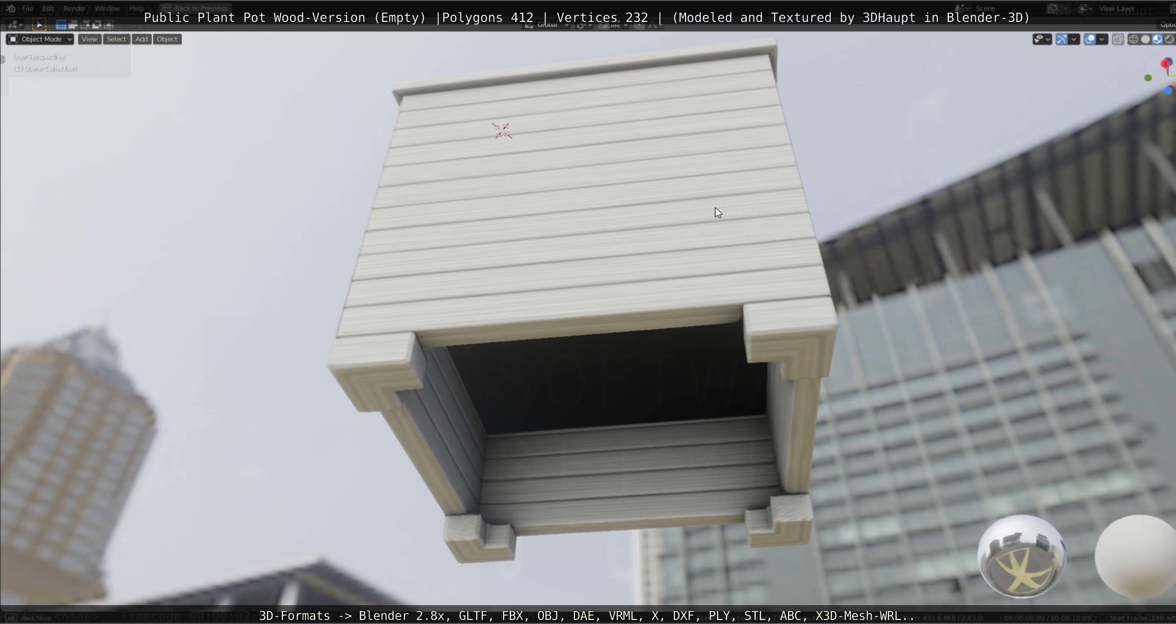 Public Plant Pot Wood-Version Empty Low-poly 3D model_25