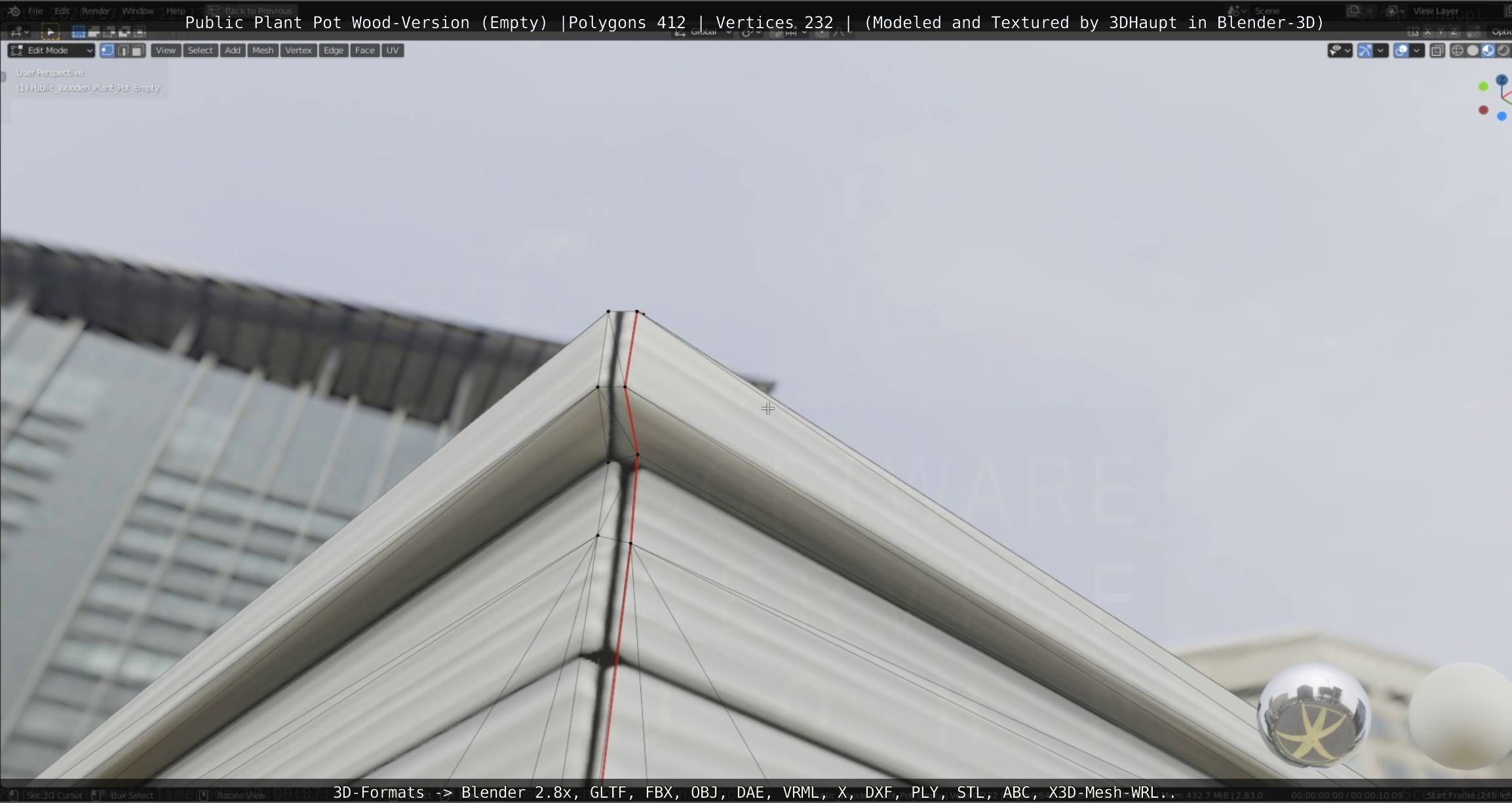 Public Plant Pot Wood-Version Empty Low-poly 3D model_61