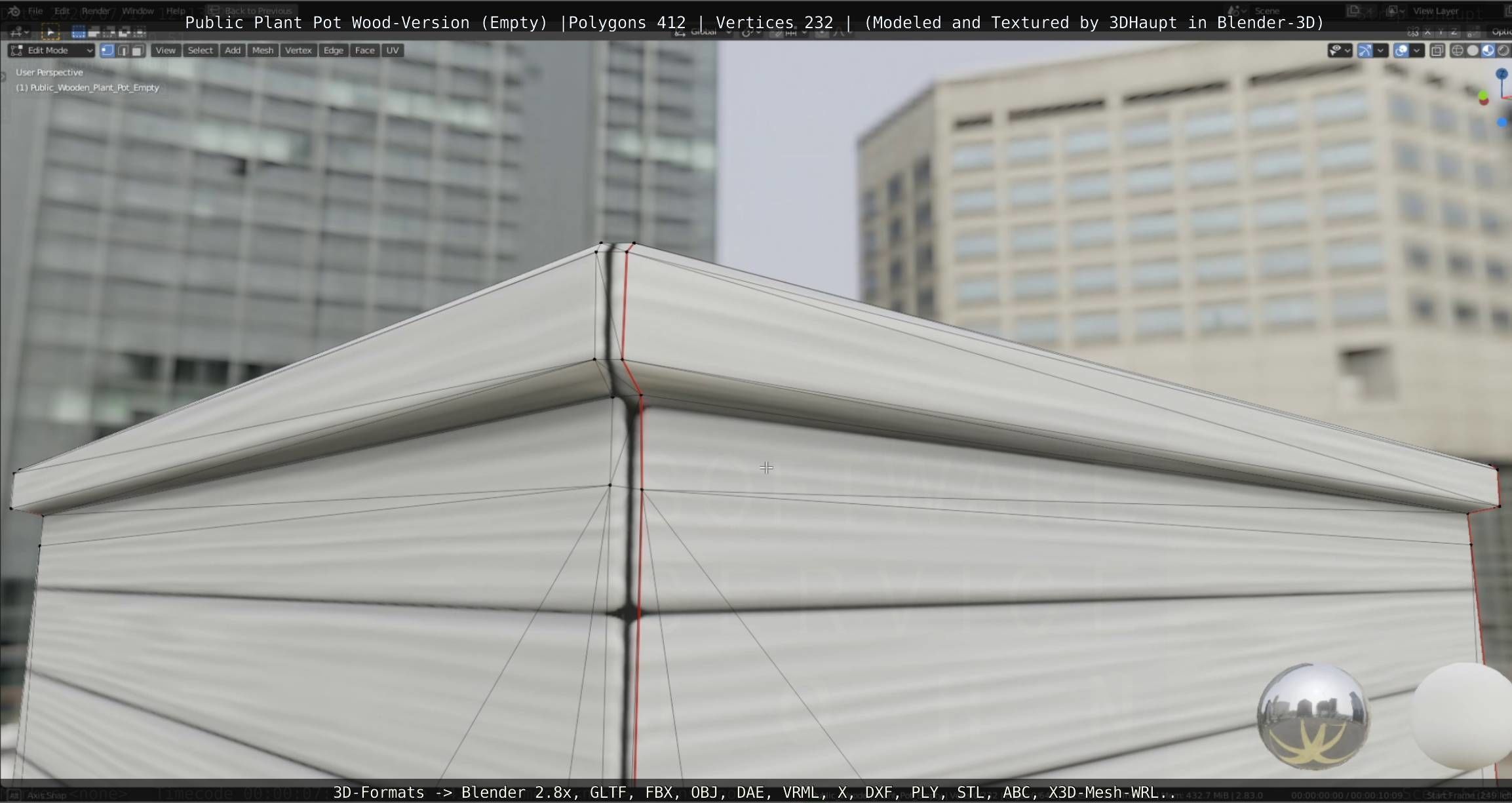 Public Plant Pot Wood-Version Empty Low-poly 3D model_59