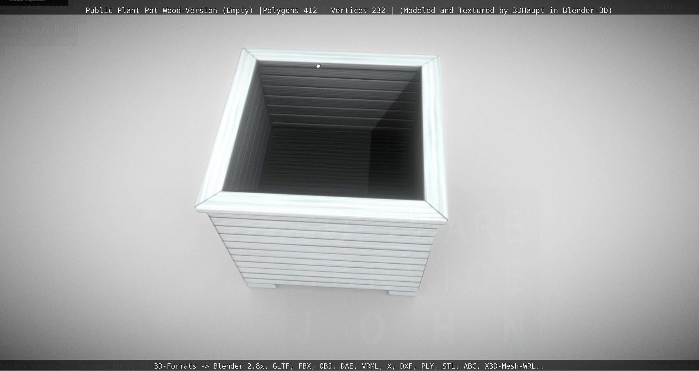 Public Plant Pot Wood-Version Empty Low-poly 3D model_123