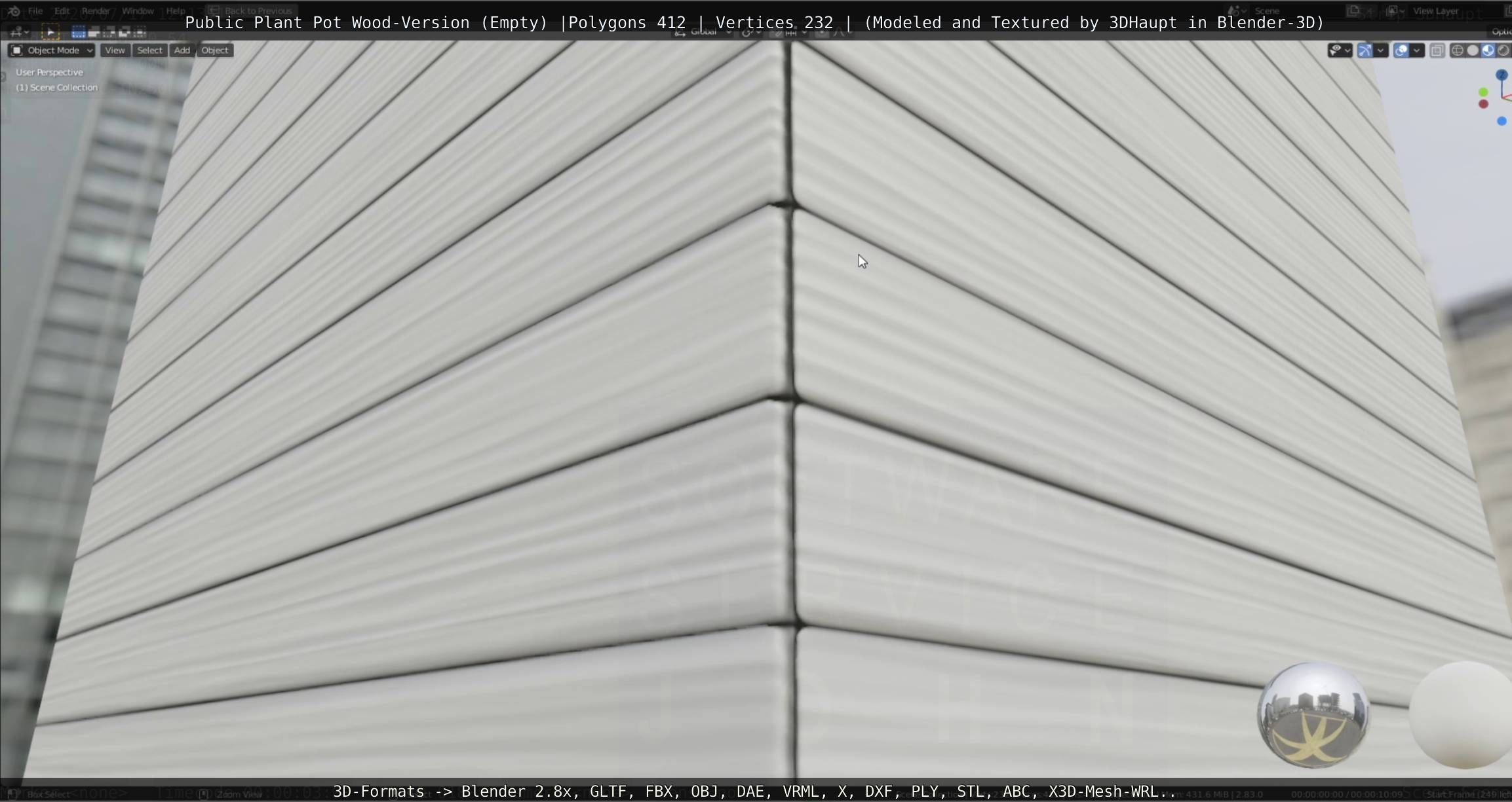 Public Plant Pot Wood-Version Empty Low-poly 3D model_31