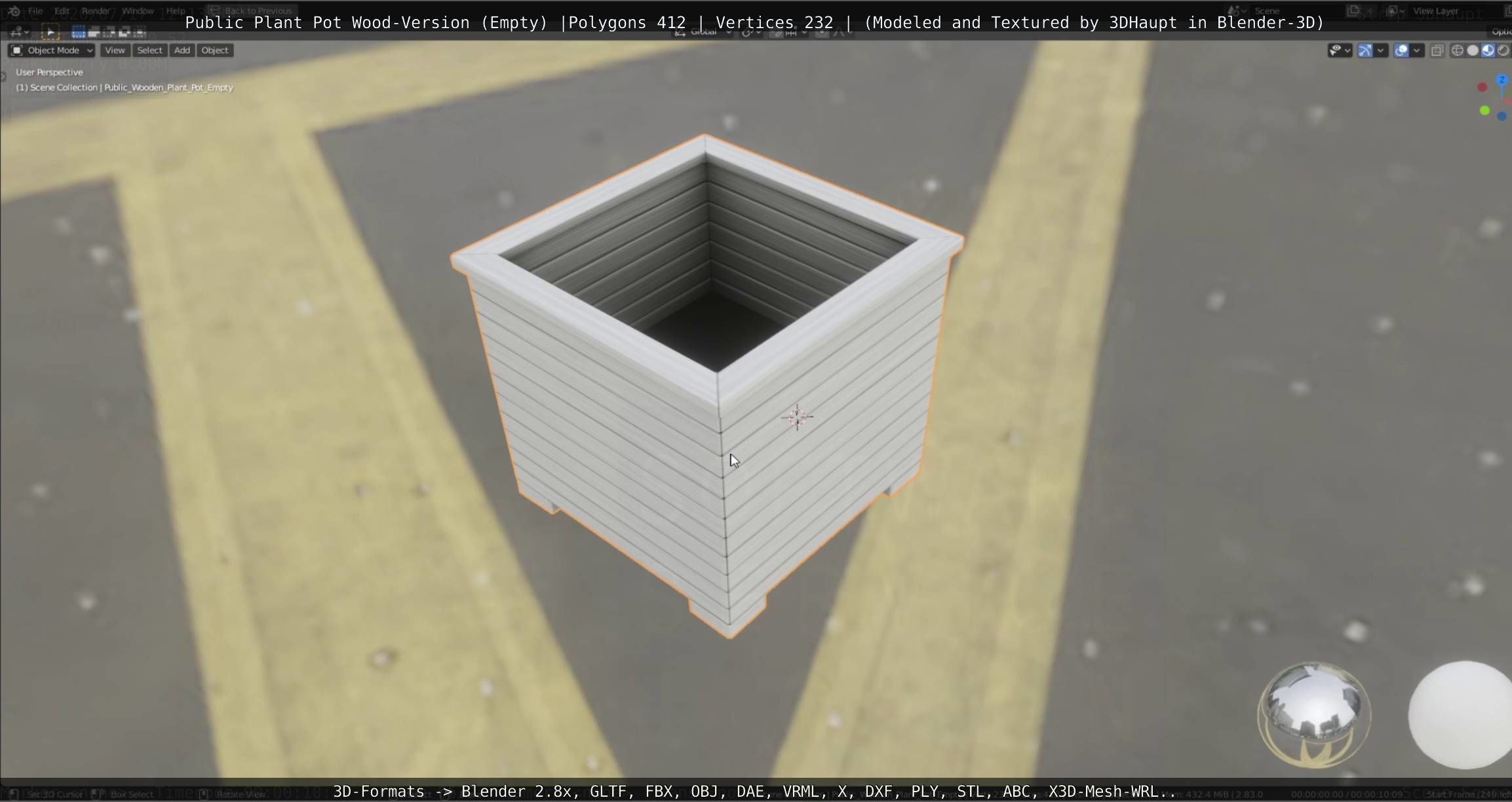 Public Plant Pot Wood-Version Empty Low-poly 3D model_82