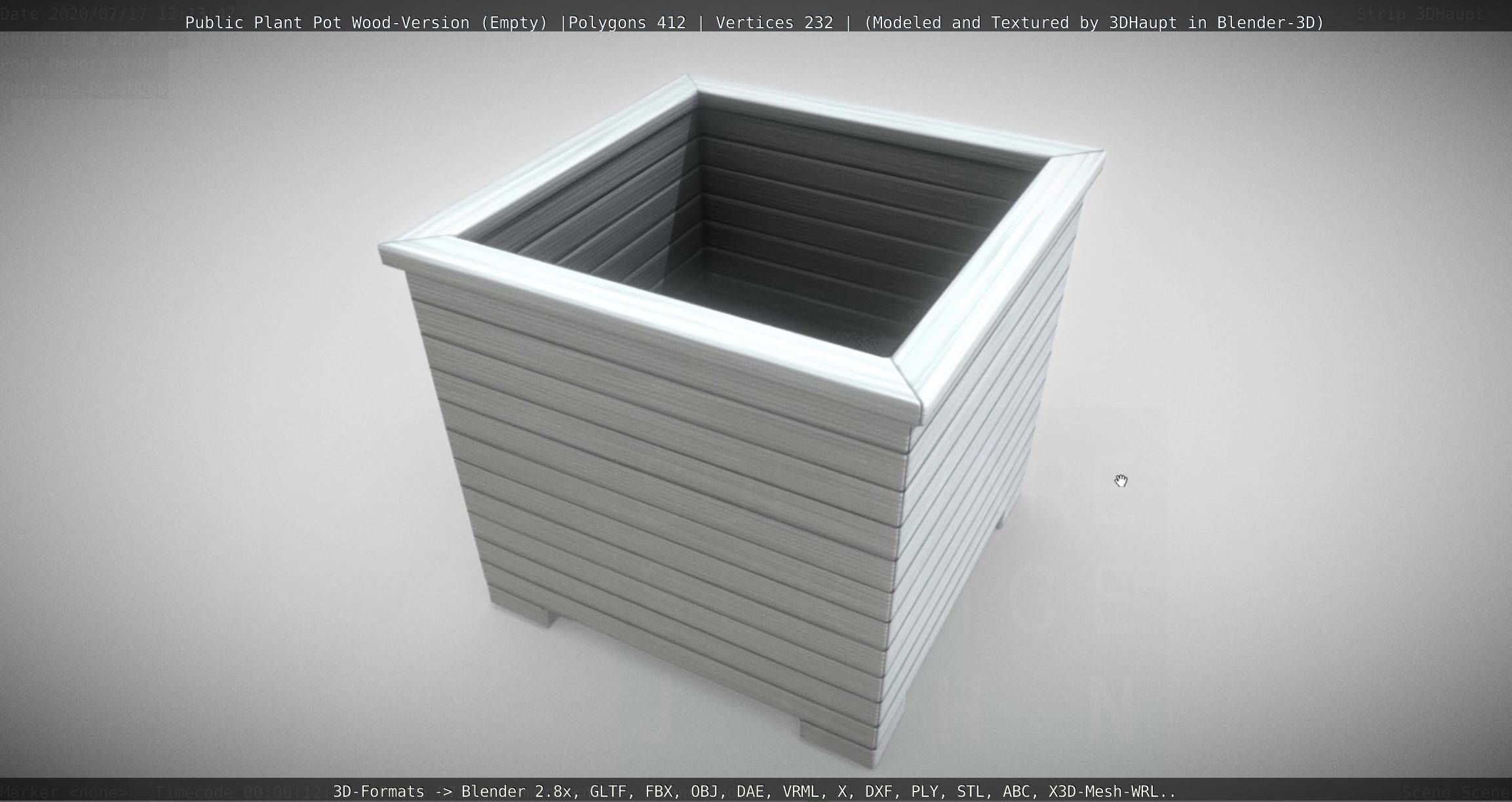 Public Plant Pot Wood-Version Empty Low-poly 3D model_85