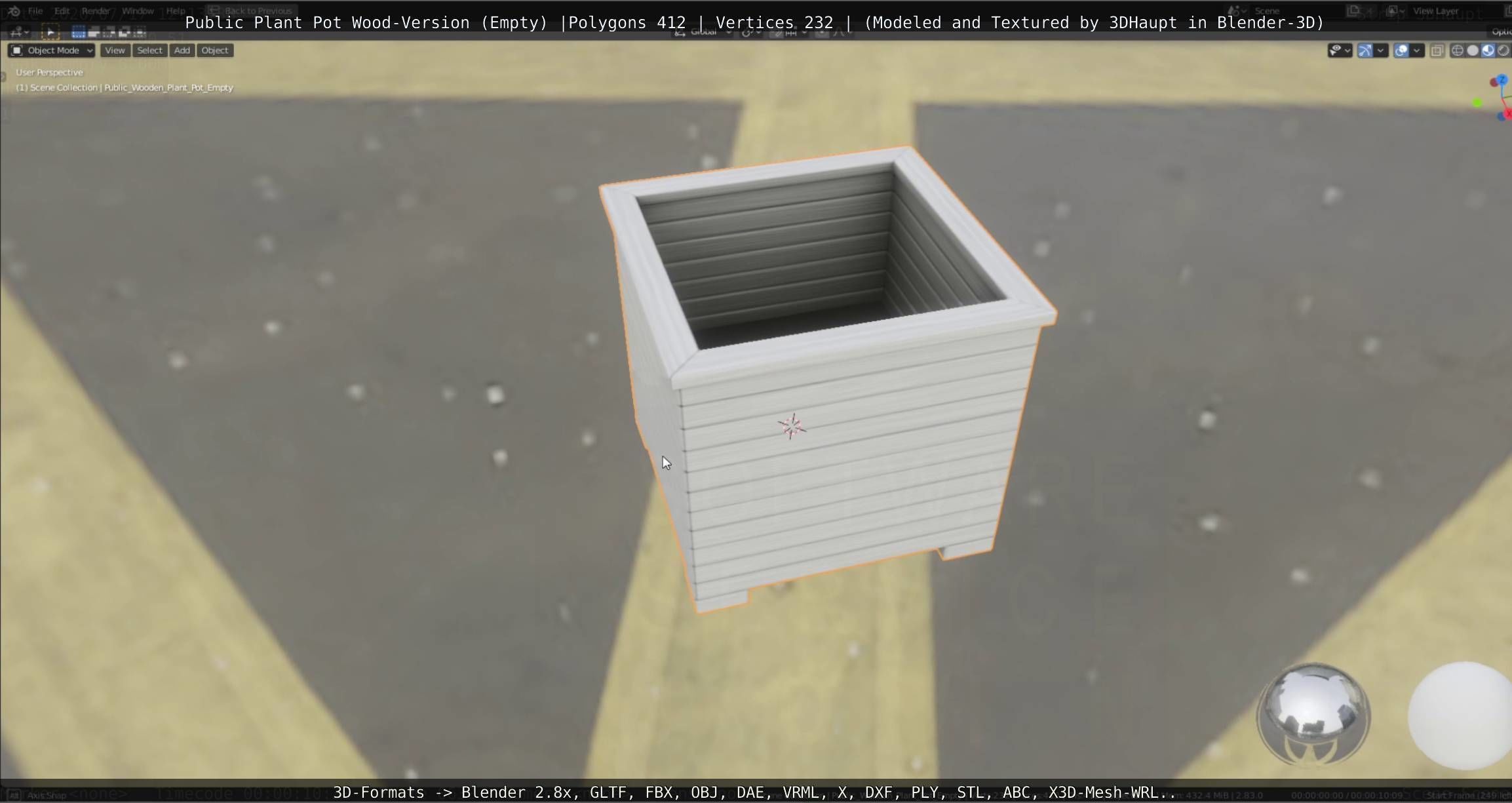 Public Plant Pot Wood-Version Empty Low-poly 3D model_81