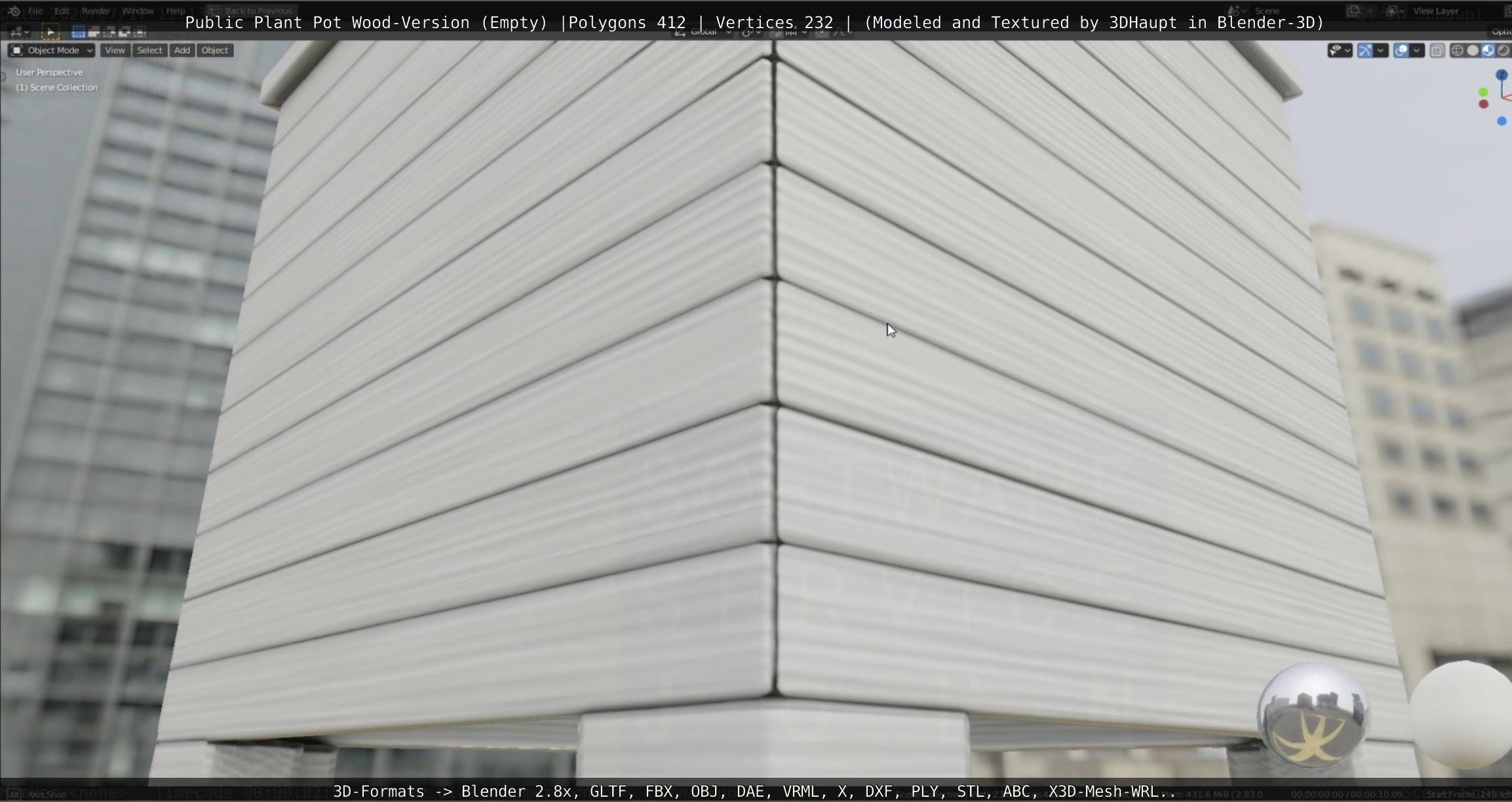 Public Plant Pot Wood-Version Empty Low-poly 3D model_30