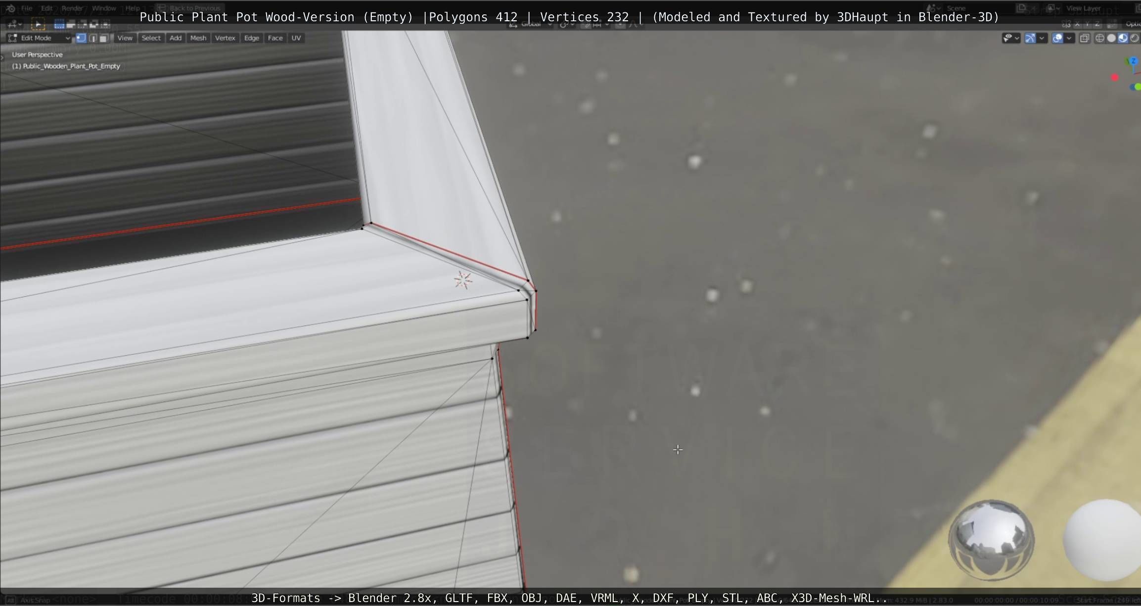 Public Plant Pot Wood-Version Empty Low-poly 3D model_65