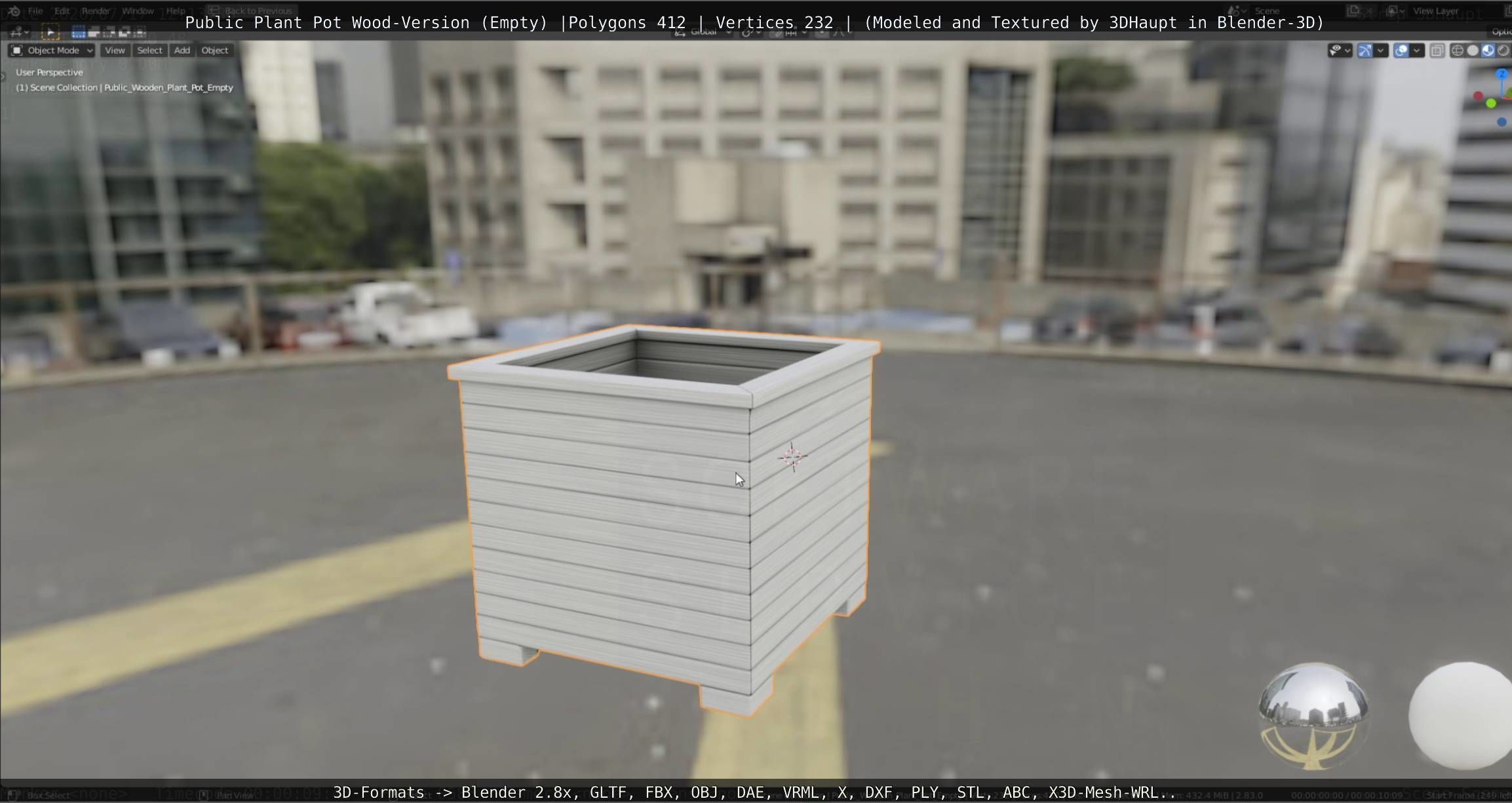 Public Plant Pot Wood-Version Empty Low-poly 3D model_76