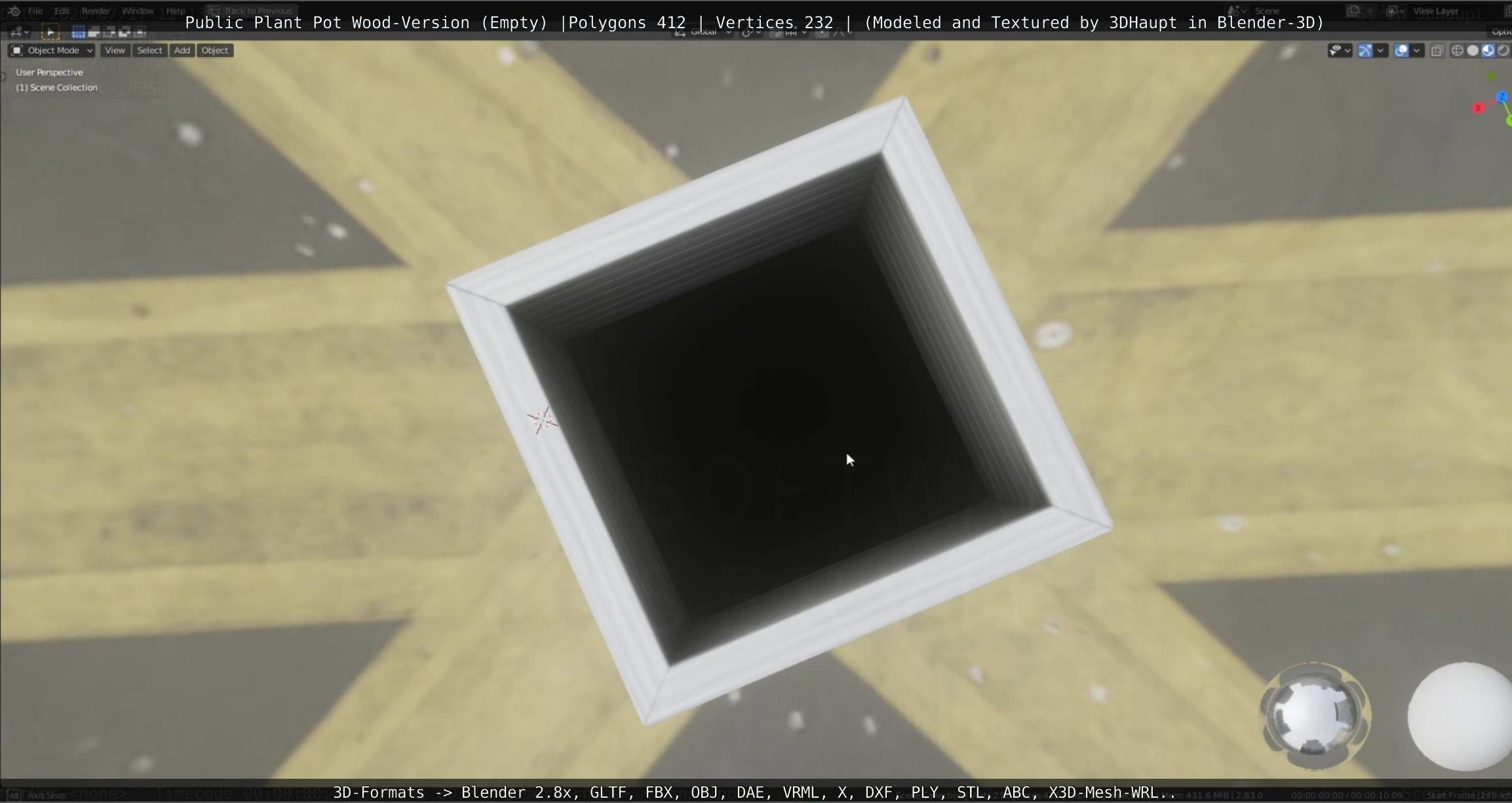 Public Plant Pot Wood-Version Empty Low-poly 3D model_15