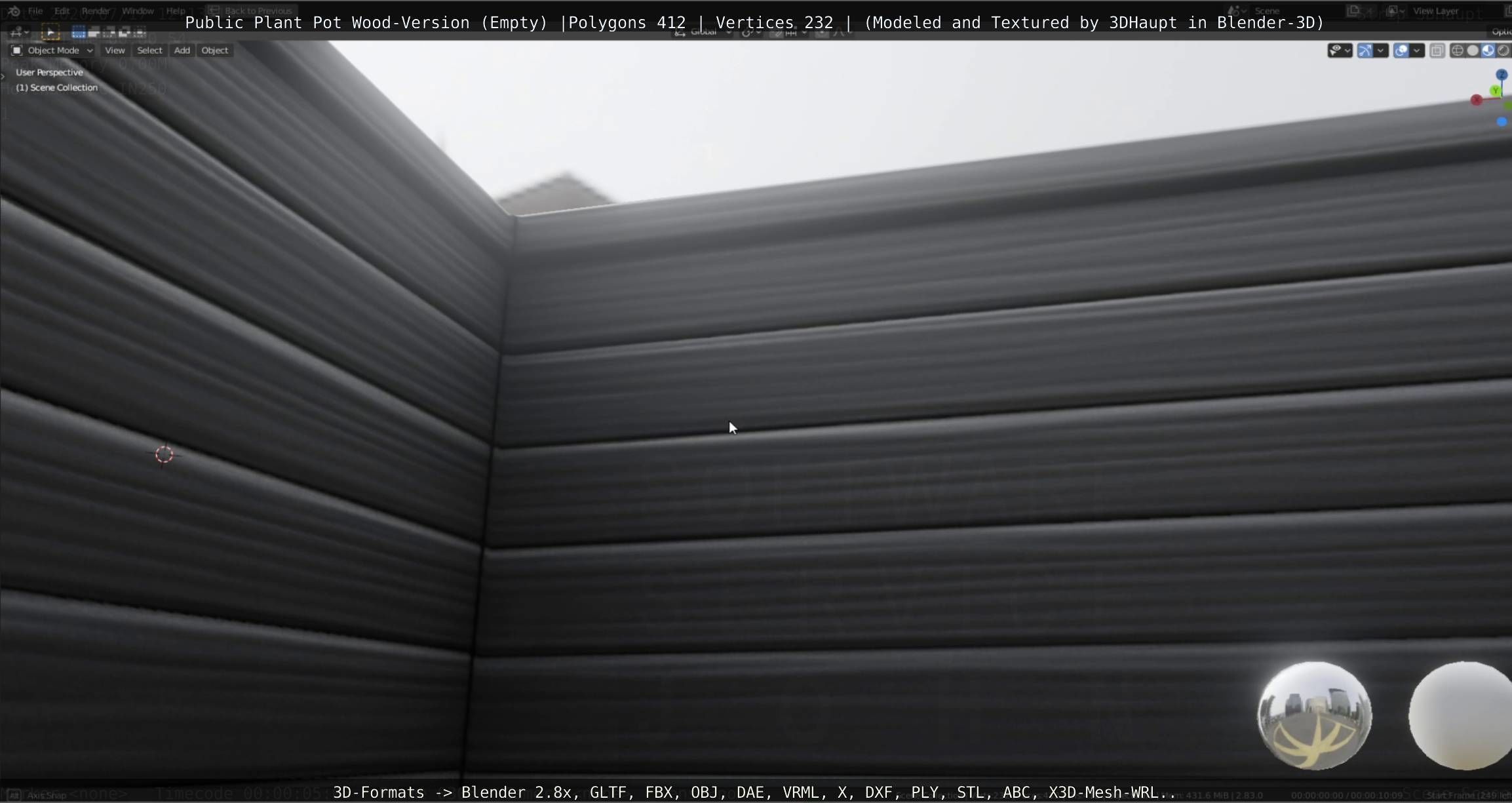 Public Plant Pot Wood-Version Empty Low-poly 3D model_45