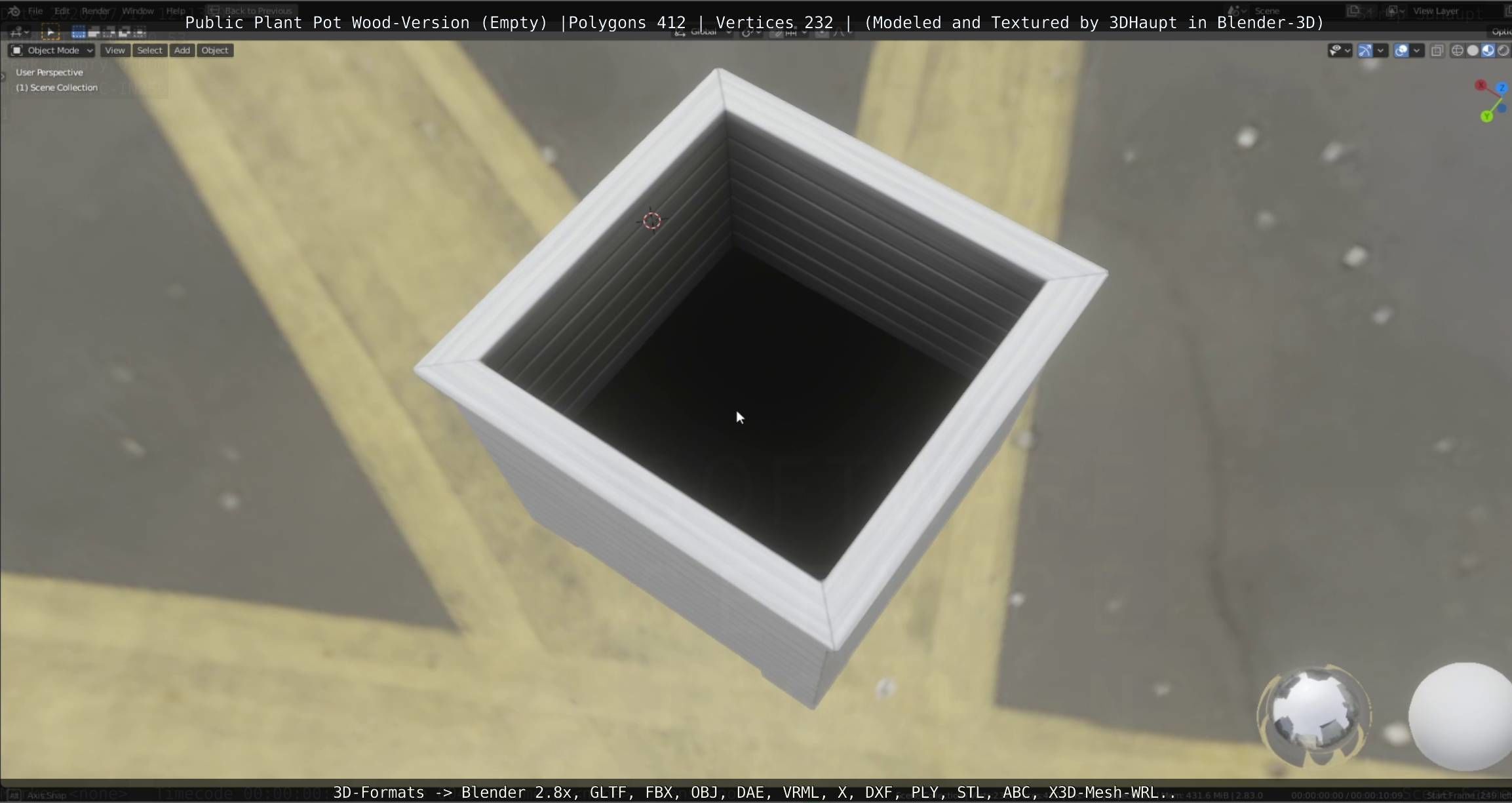 Public Plant Pot Wood-Version Empty Low-poly 3D model_16