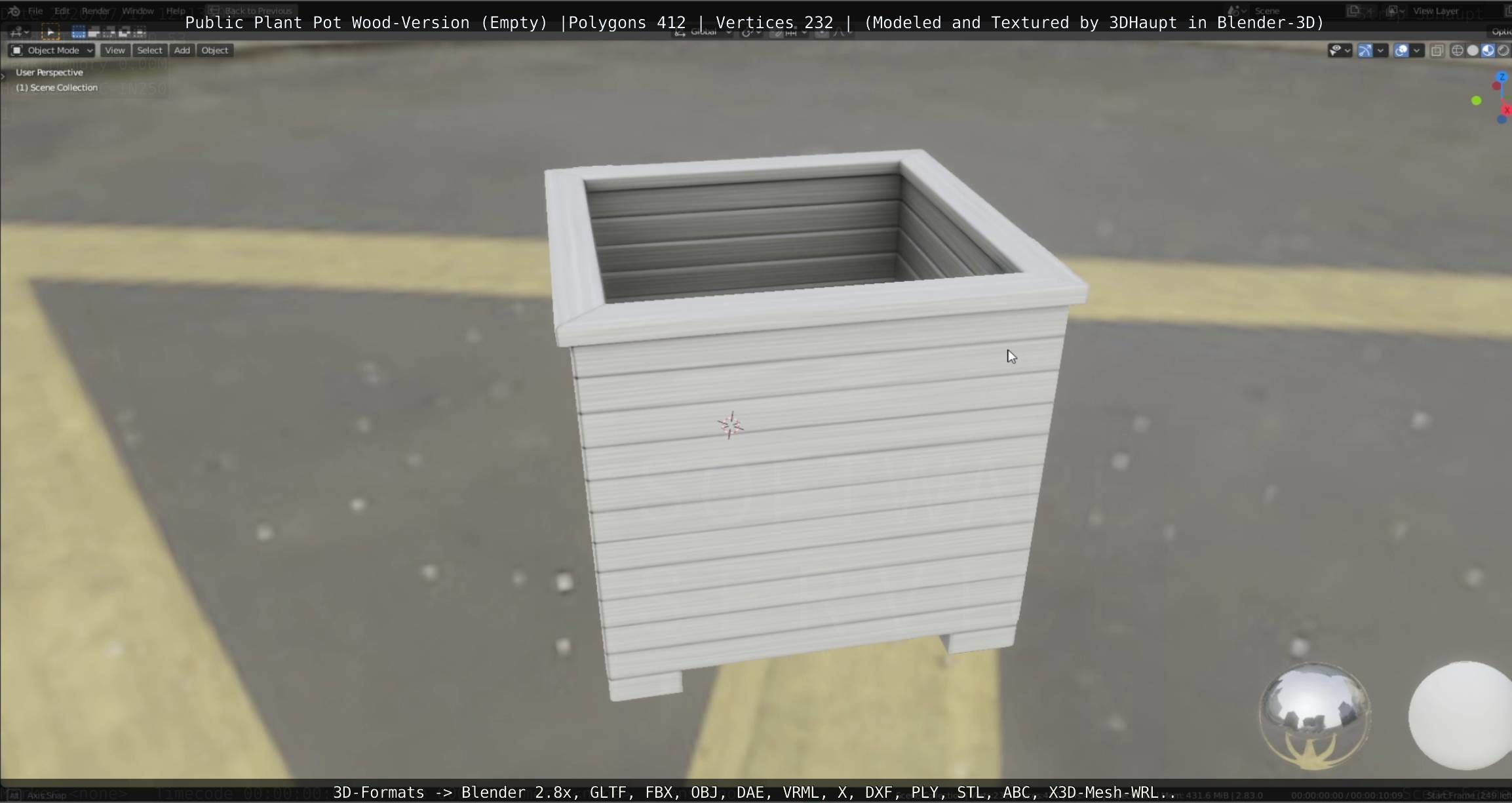 Public Plant Pot Wood-Version Empty Low-poly 3D model_12