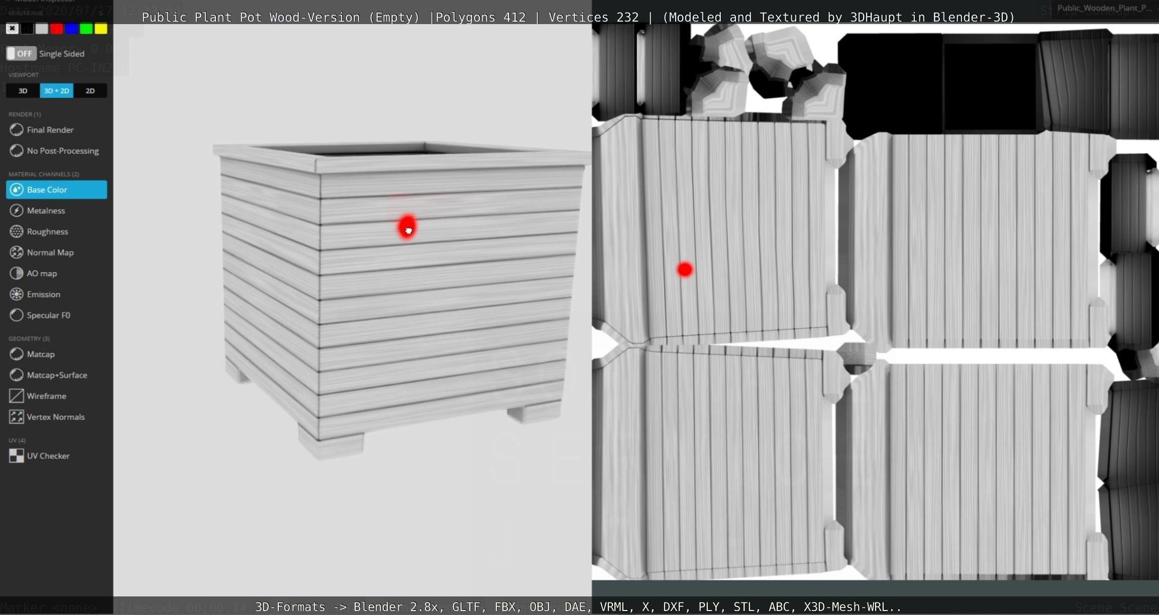 Public Plant Pot Wood-Version Empty Low-poly 3D model_98