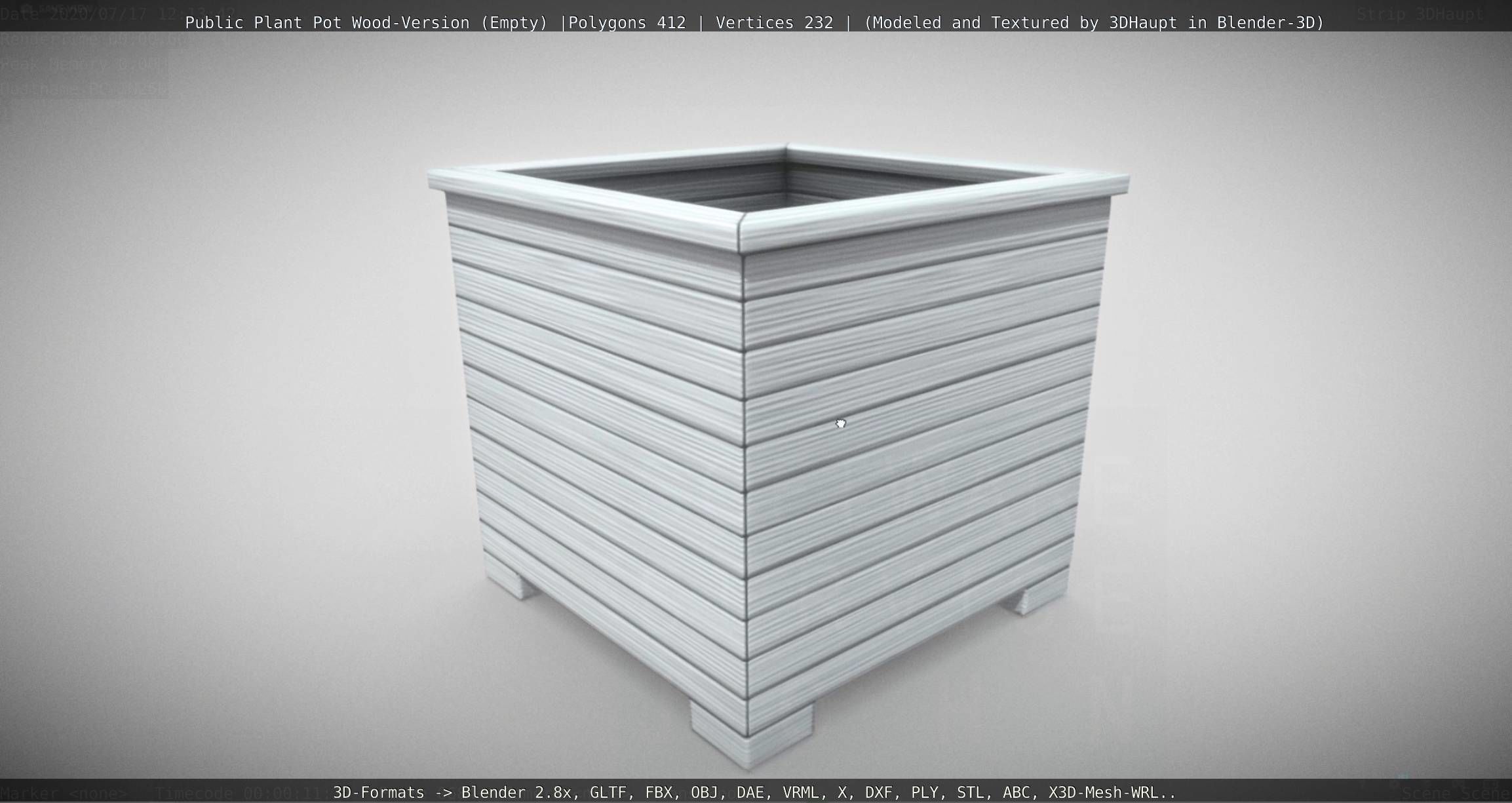 Public Plant Pot Wood-Version Empty Low-poly 3D model_3