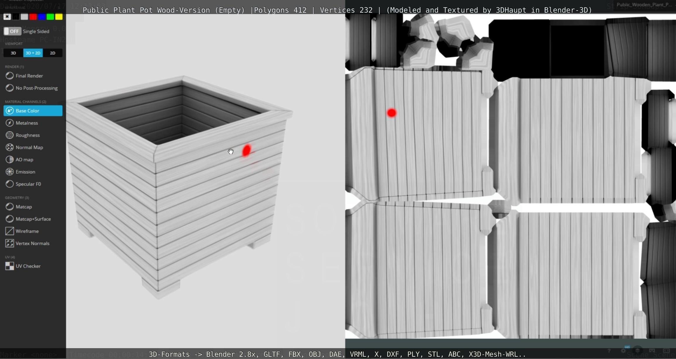 Public Plant Pot Wood-Version Empty Low-poly 3D model_96