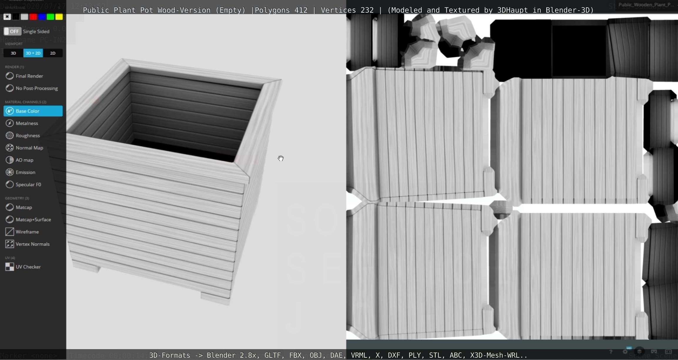 Public Plant Pot Wood-Version Empty Low-poly 3D model_95