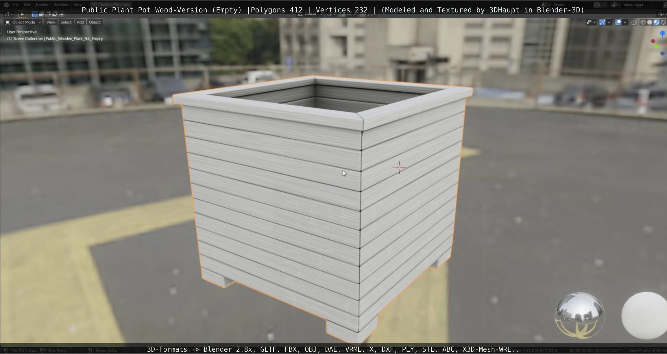 Public Plant Pot Wood-Version Empty Low-poly 3D model_53