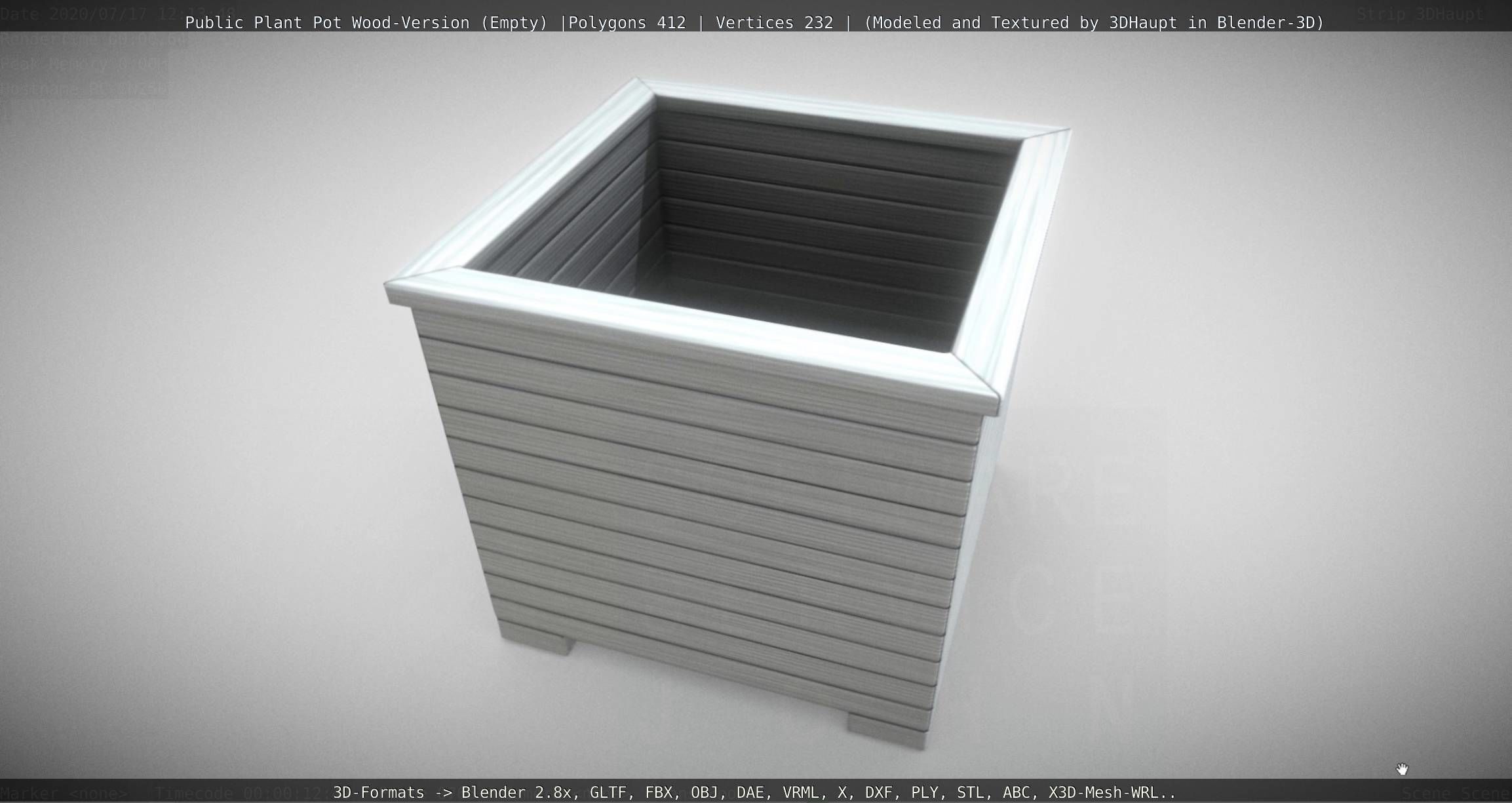 Public Plant Pot Wood-Version Empty Low-poly 3D model_86