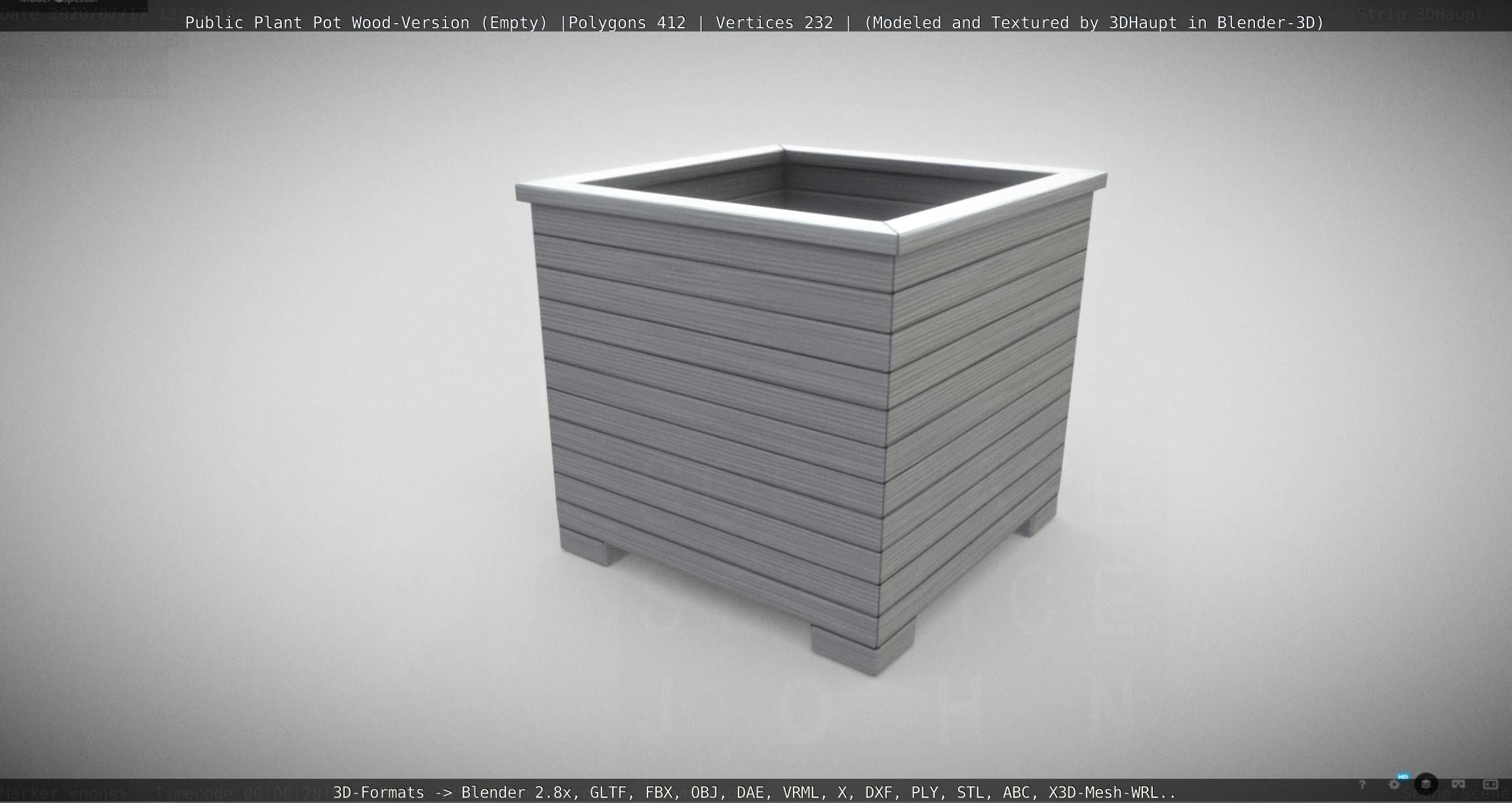 Public Plant Pot Wood-Version Empty Low-poly 3D model_120