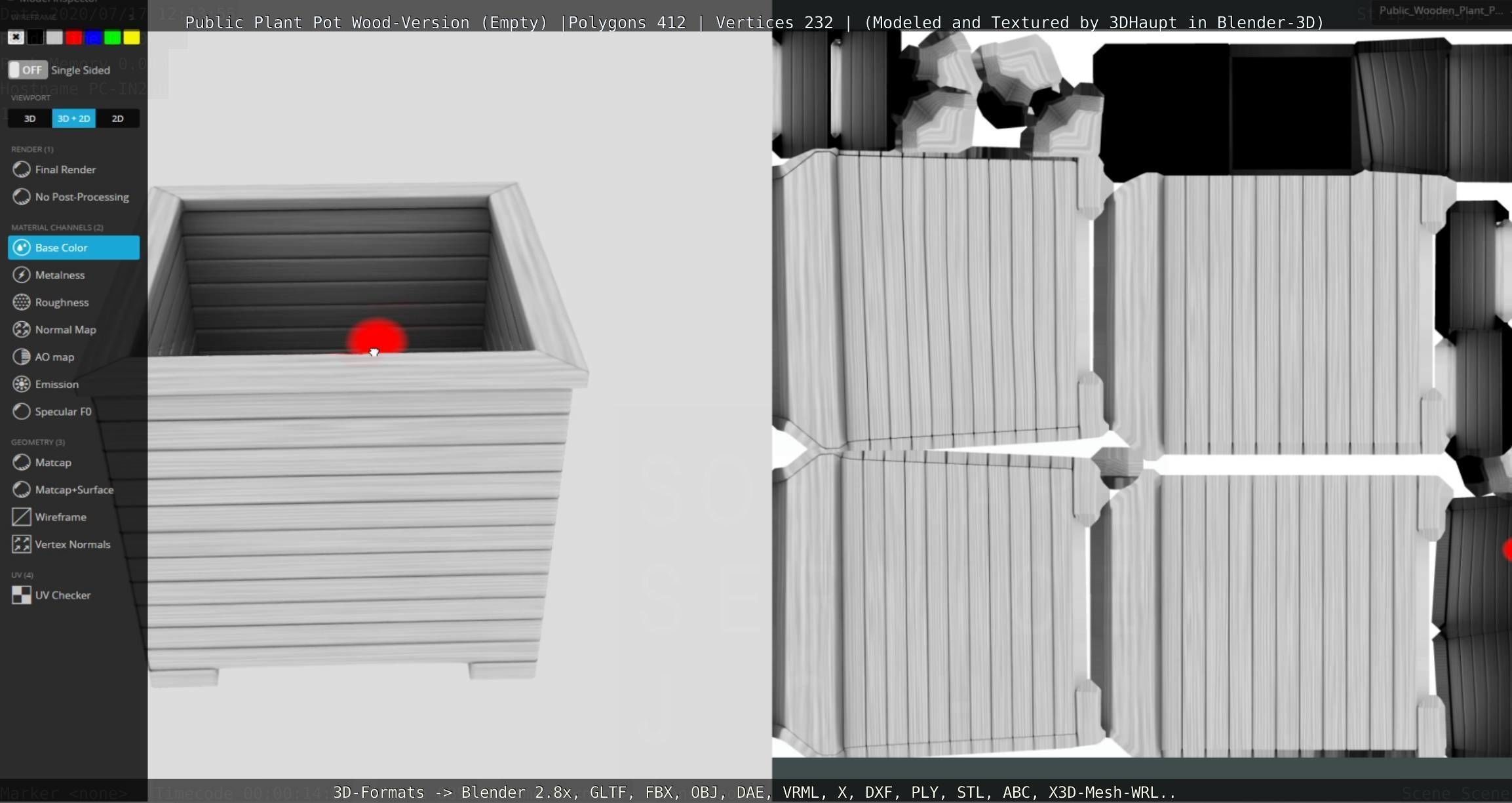 Public Plant Pot Wood-Version Empty Low-poly 3D model_100