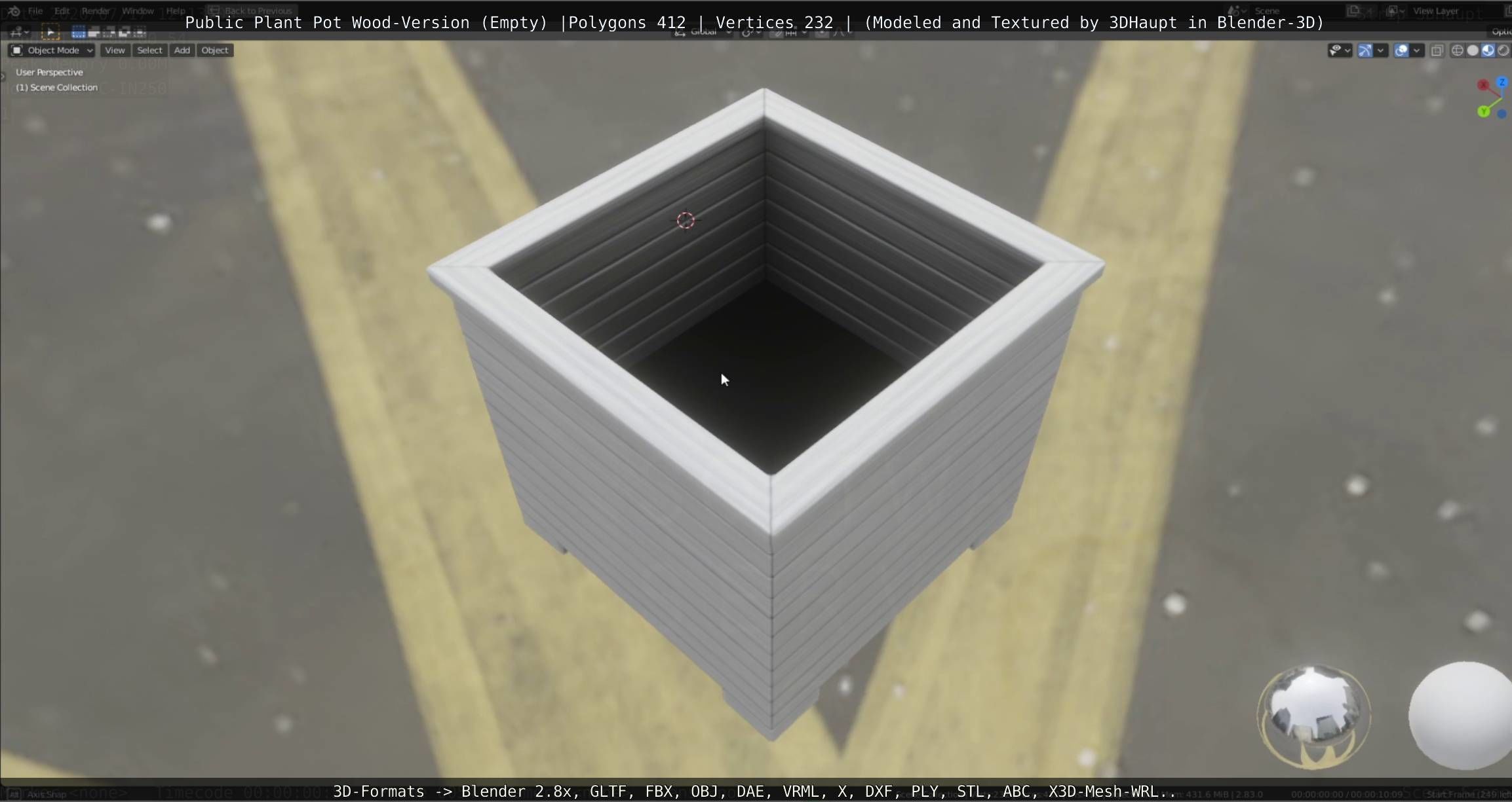 Public Plant Pot Wood-Version Empty Low-poly 3D model_17