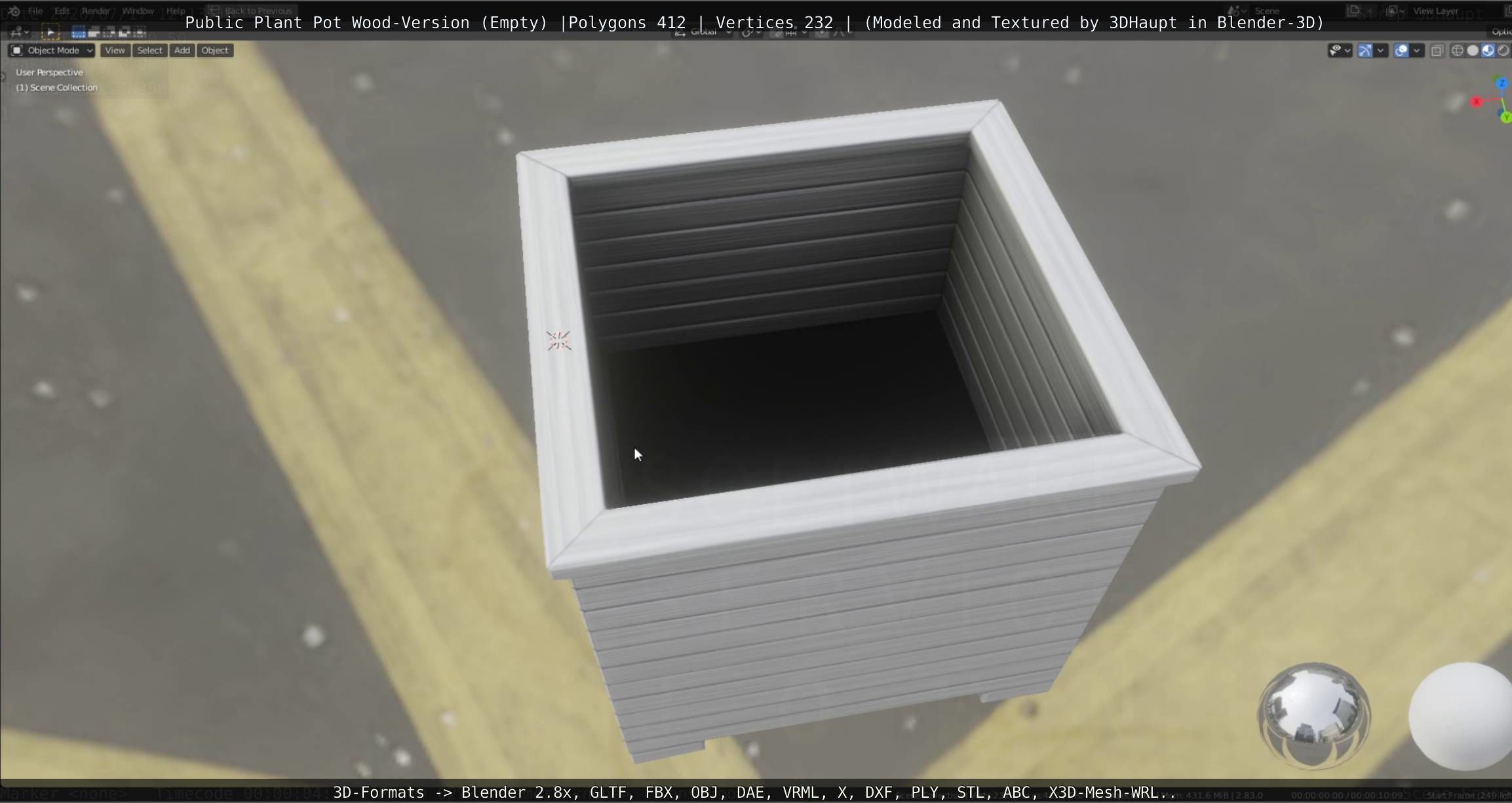 Public Plant Pot Wood-Version Empty Low-poly 3D model_41