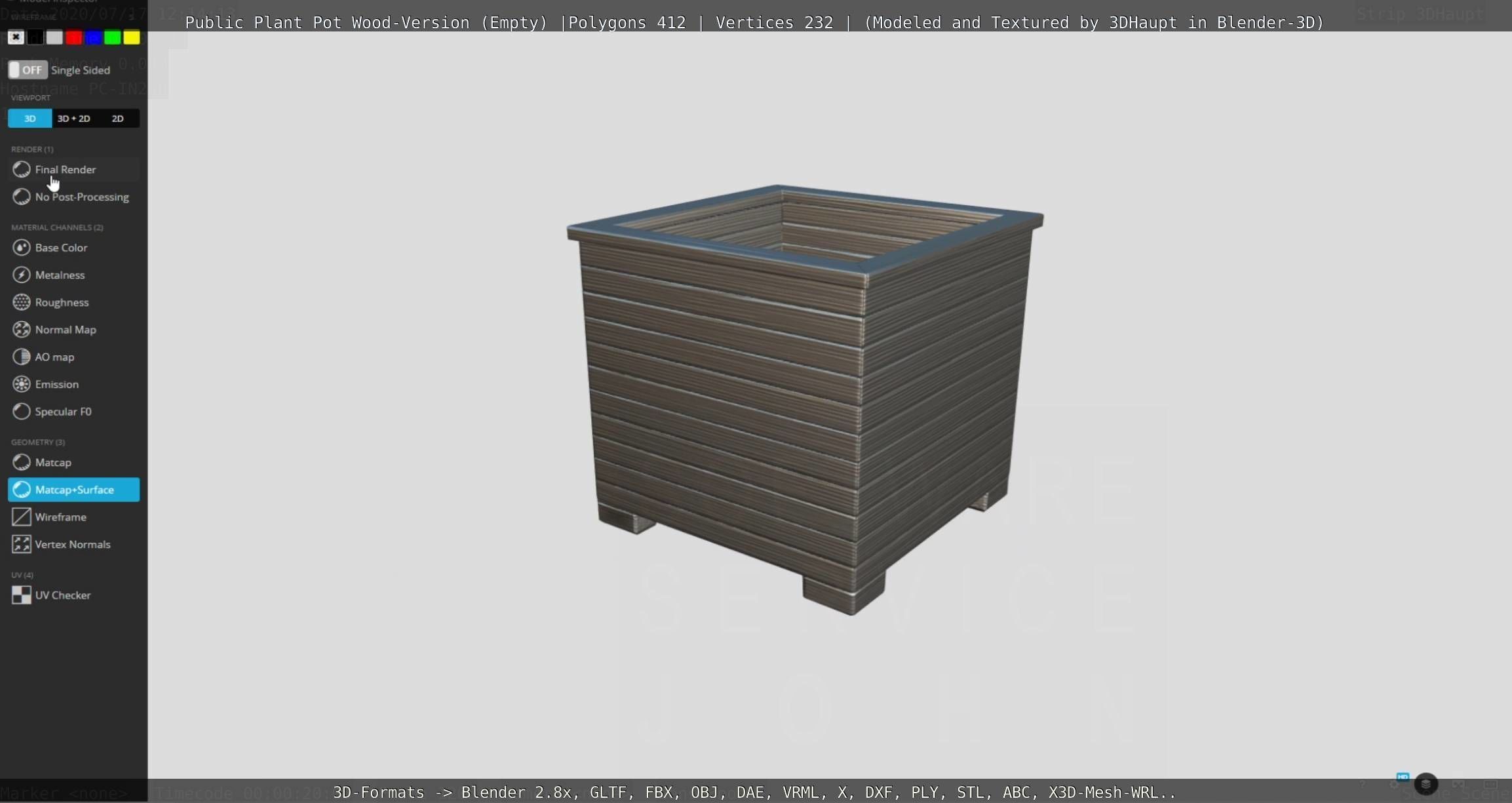 Public Plant Pot Wood-Version Empty Low-poly 3D model_115