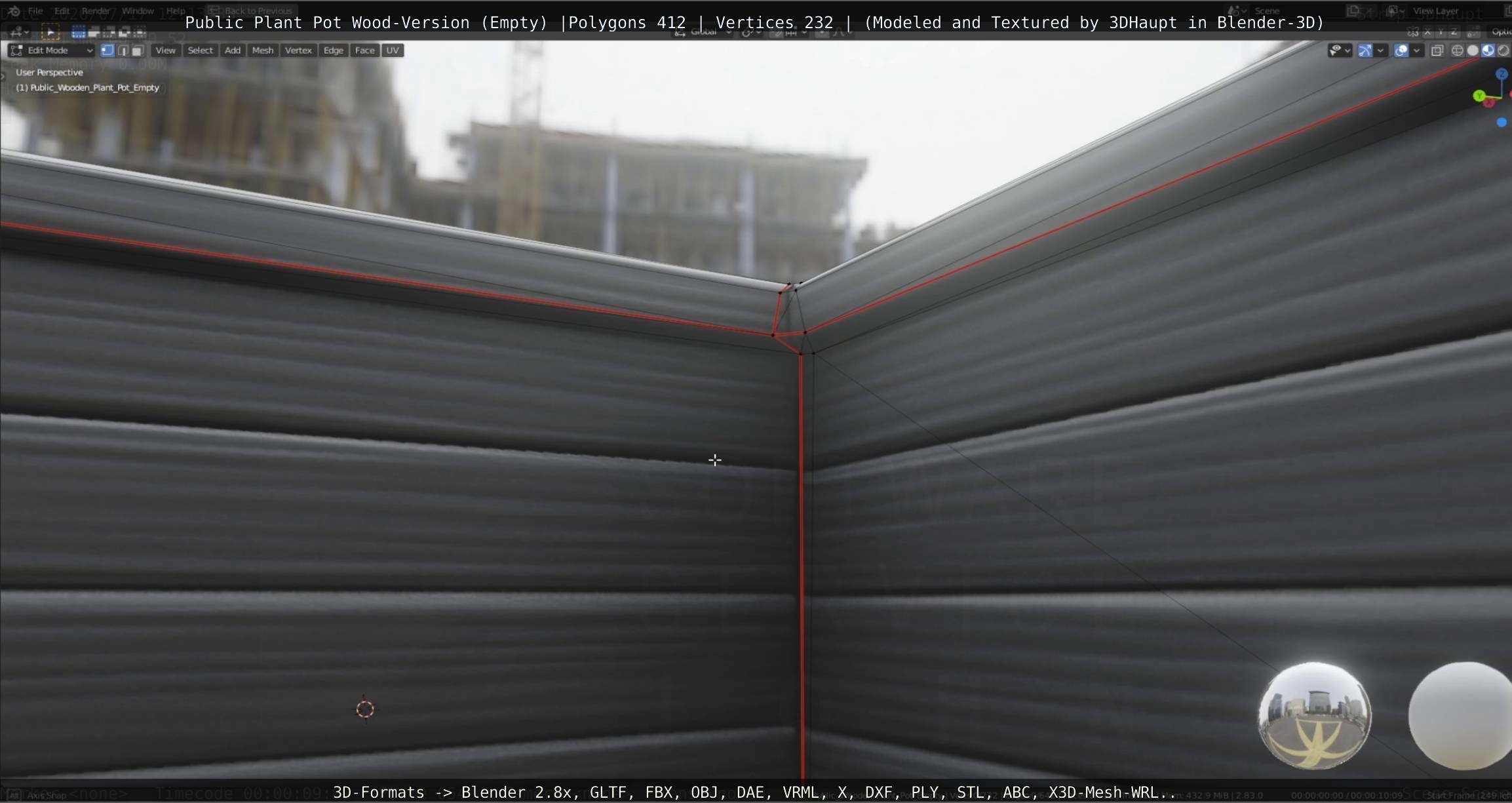 Public Plant Pot Wood-Version Empty Low-poly 3D model_72