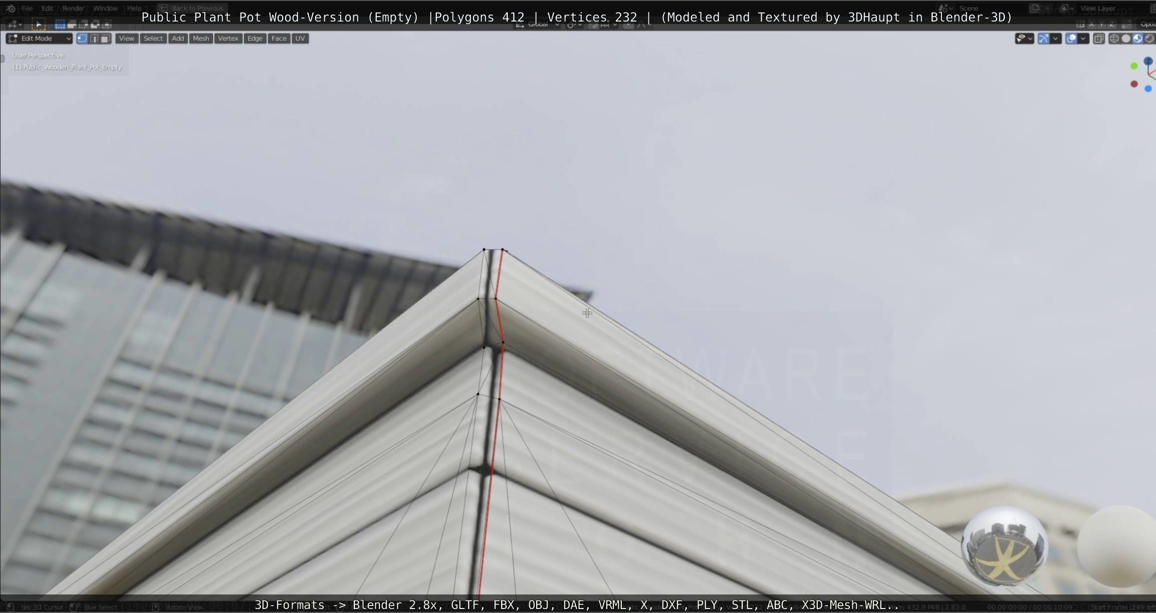 Public Plant Pot Wood-Version Empty Low-poly 3D model_63