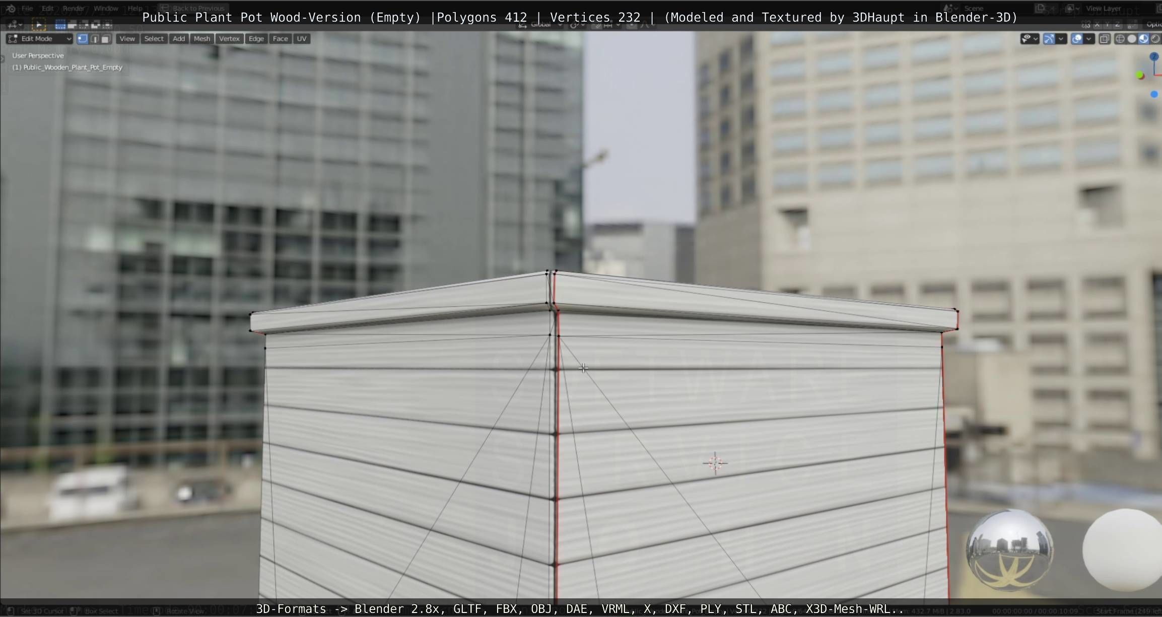 Public Plant Pot Wood-Version Empty Low-poly 3D model_58