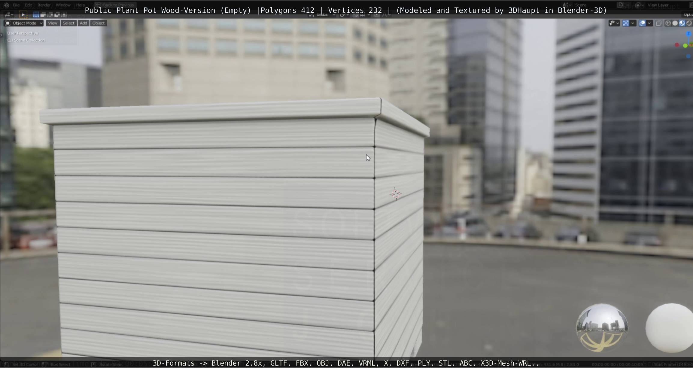 Public Plant Pot Wood-Version Empty Low-poly 3D model_50