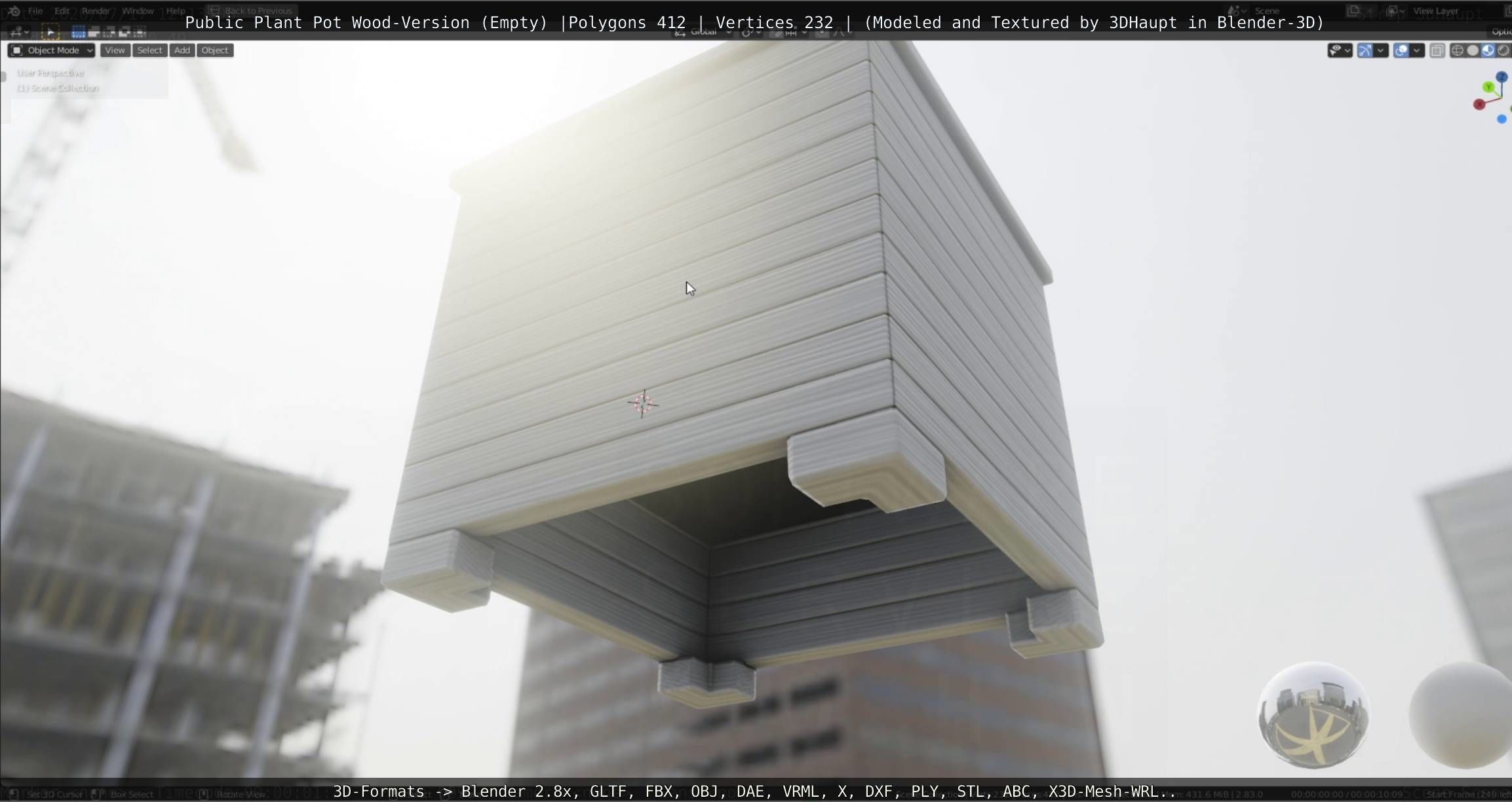 Public Plant Pot Wood-Version Empty Low-poly 3D model_22