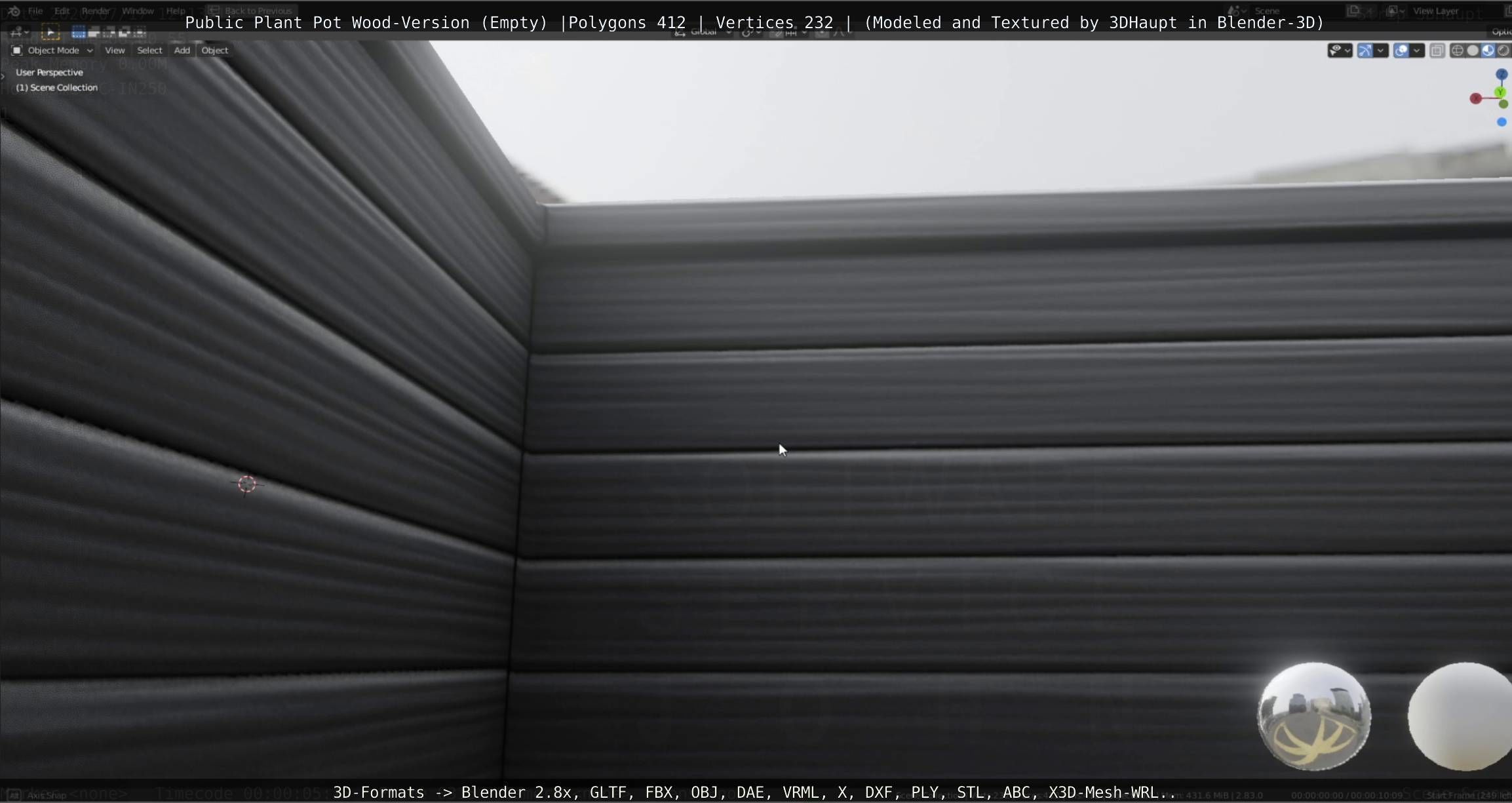 Public Plant Pot Wood-Version Empty Low-poly 3D model_46