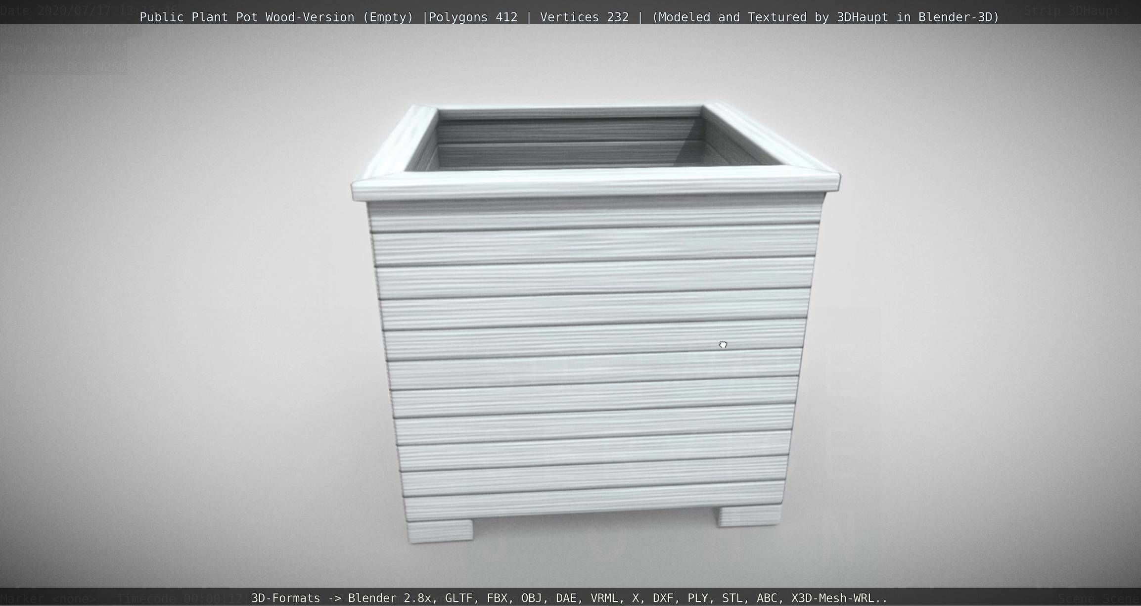 Public Plant Pot Wood-Version Empty Low-poly 3D model_10