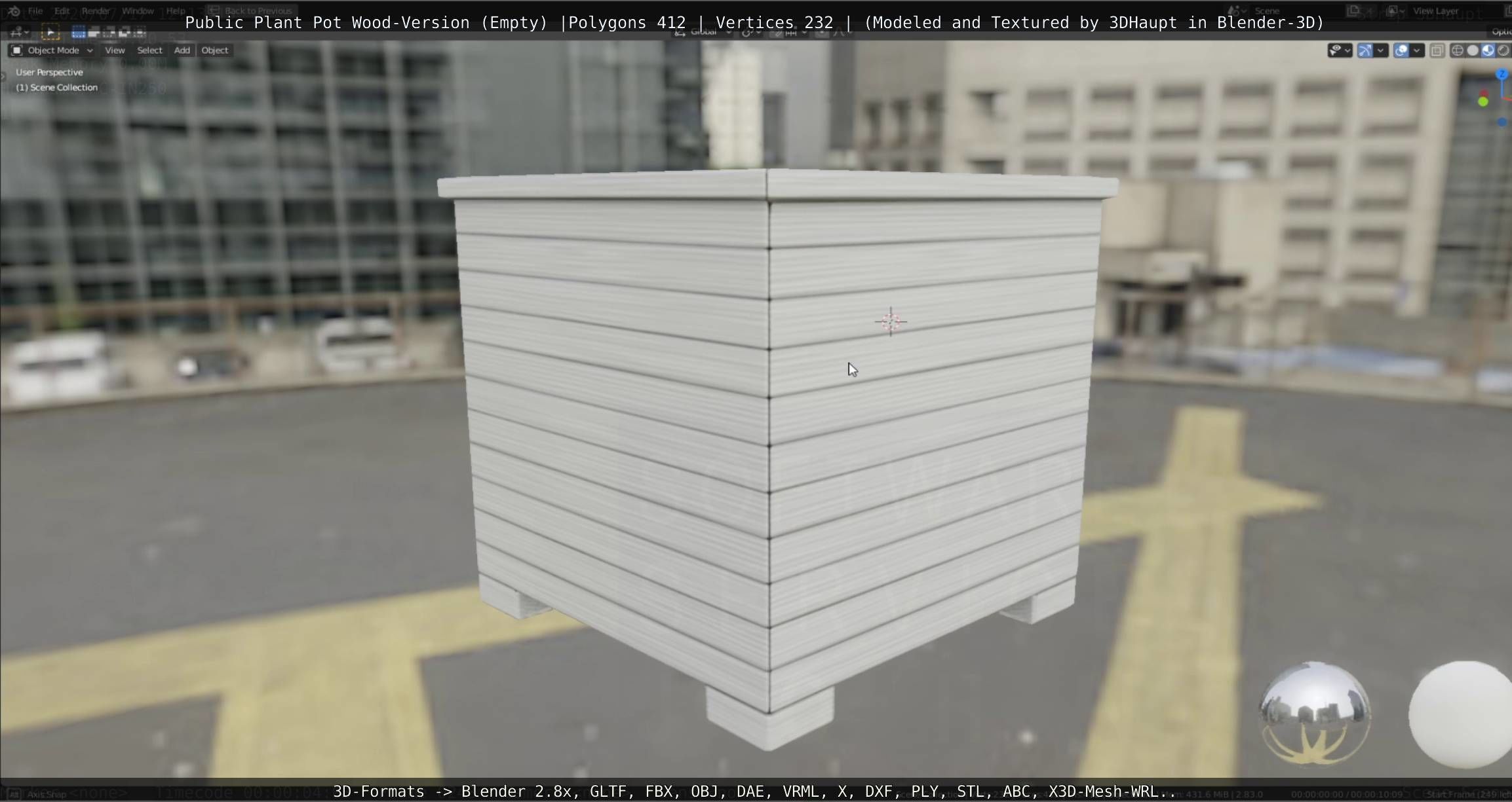 Public Plant Pot Wood-Version Empty Low-poly 3D model_38