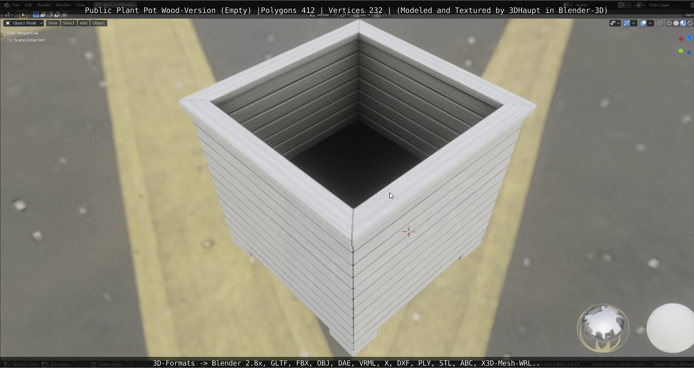 Public Plant Pot Wood-Version Empty Low-poly 3D model_39