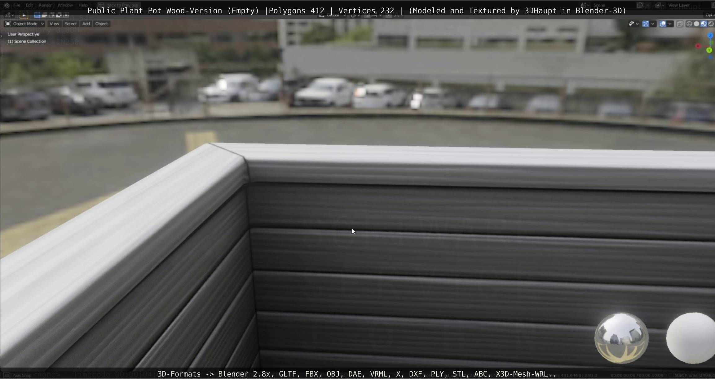 Public Plant Pot Wood-Version Empty Low-poly 3D model_43