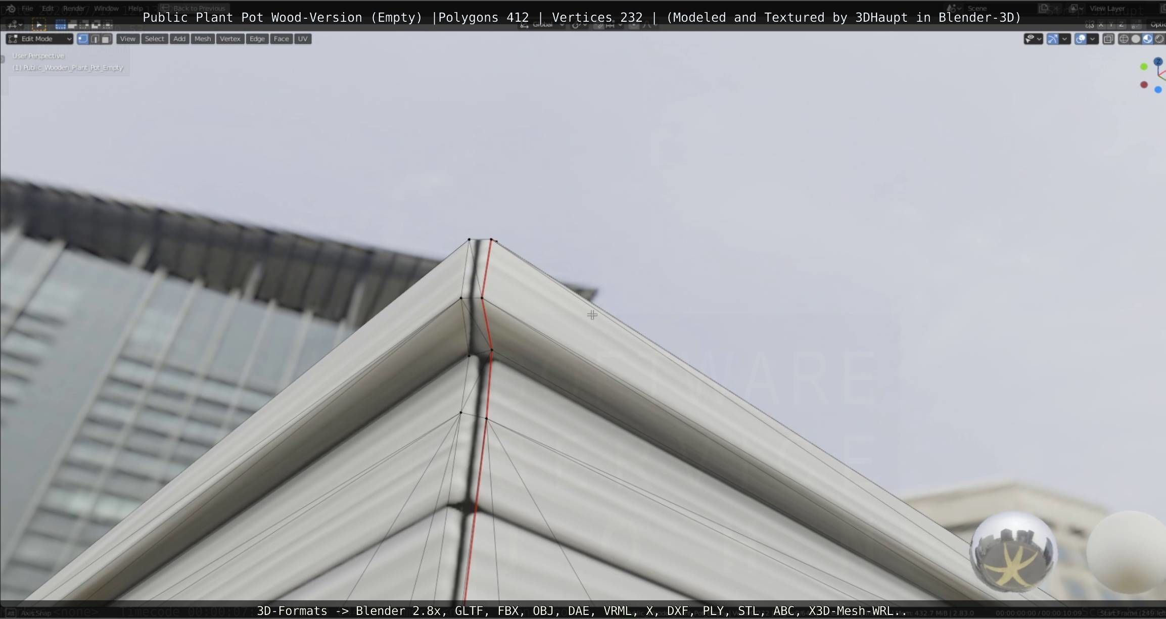 Public Plant Pot Wood-Version Empty Low-poly 3D model_60