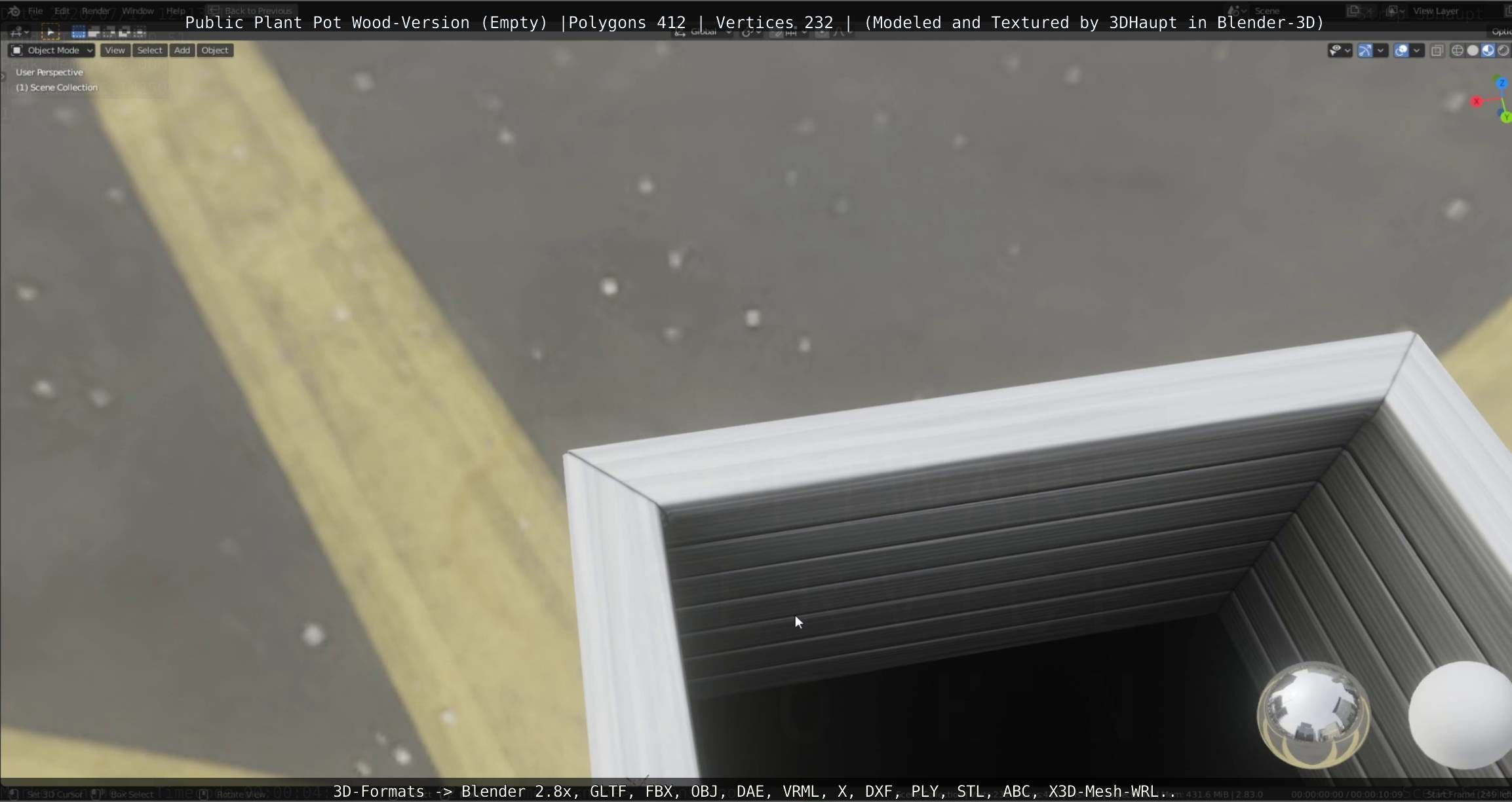 Public Plant Pot Wood-Version Empty Low-poly 3D model_42