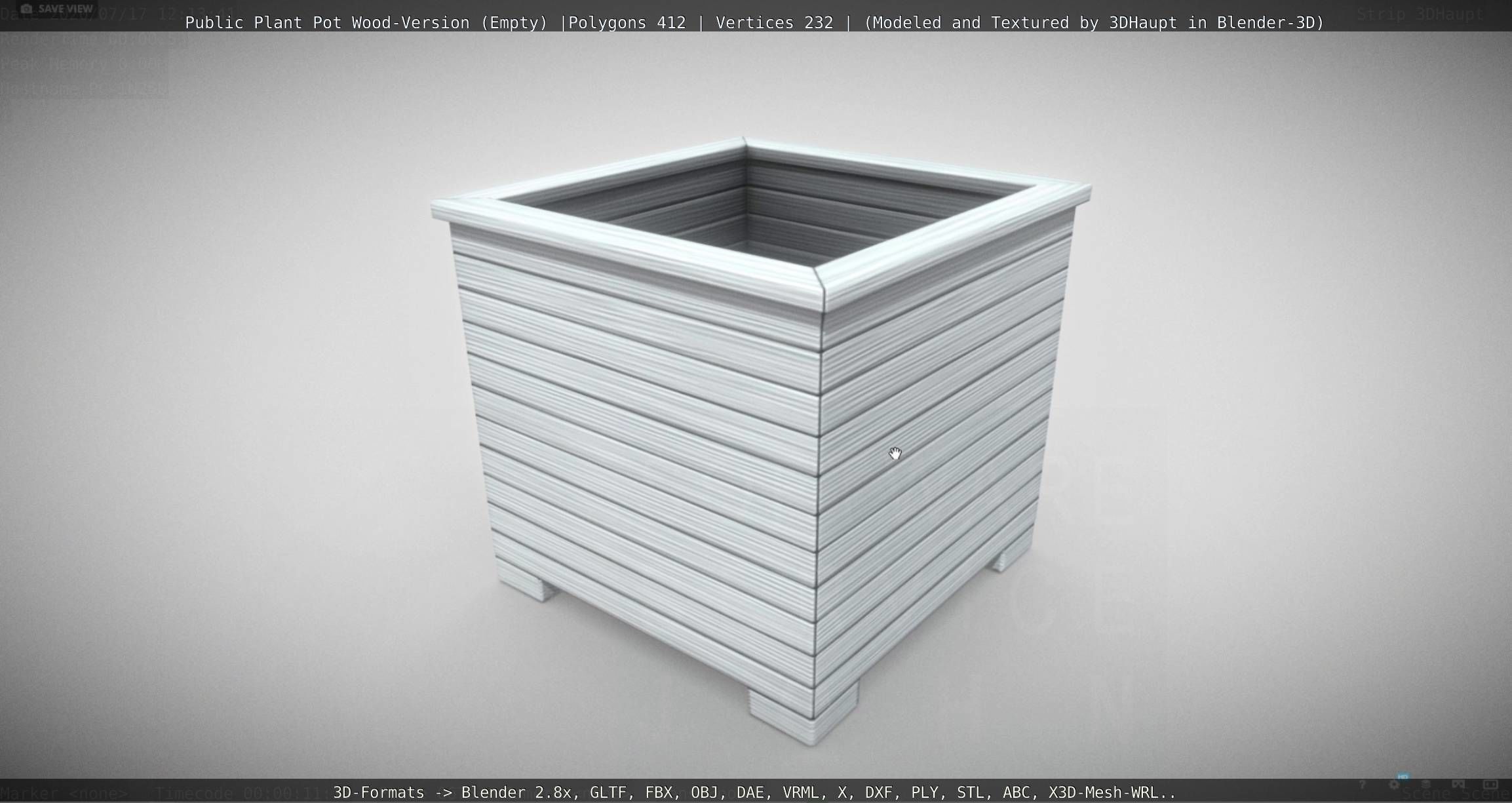 Public Plant Pot Wood-Version Empty Low-poly 3D model_2
