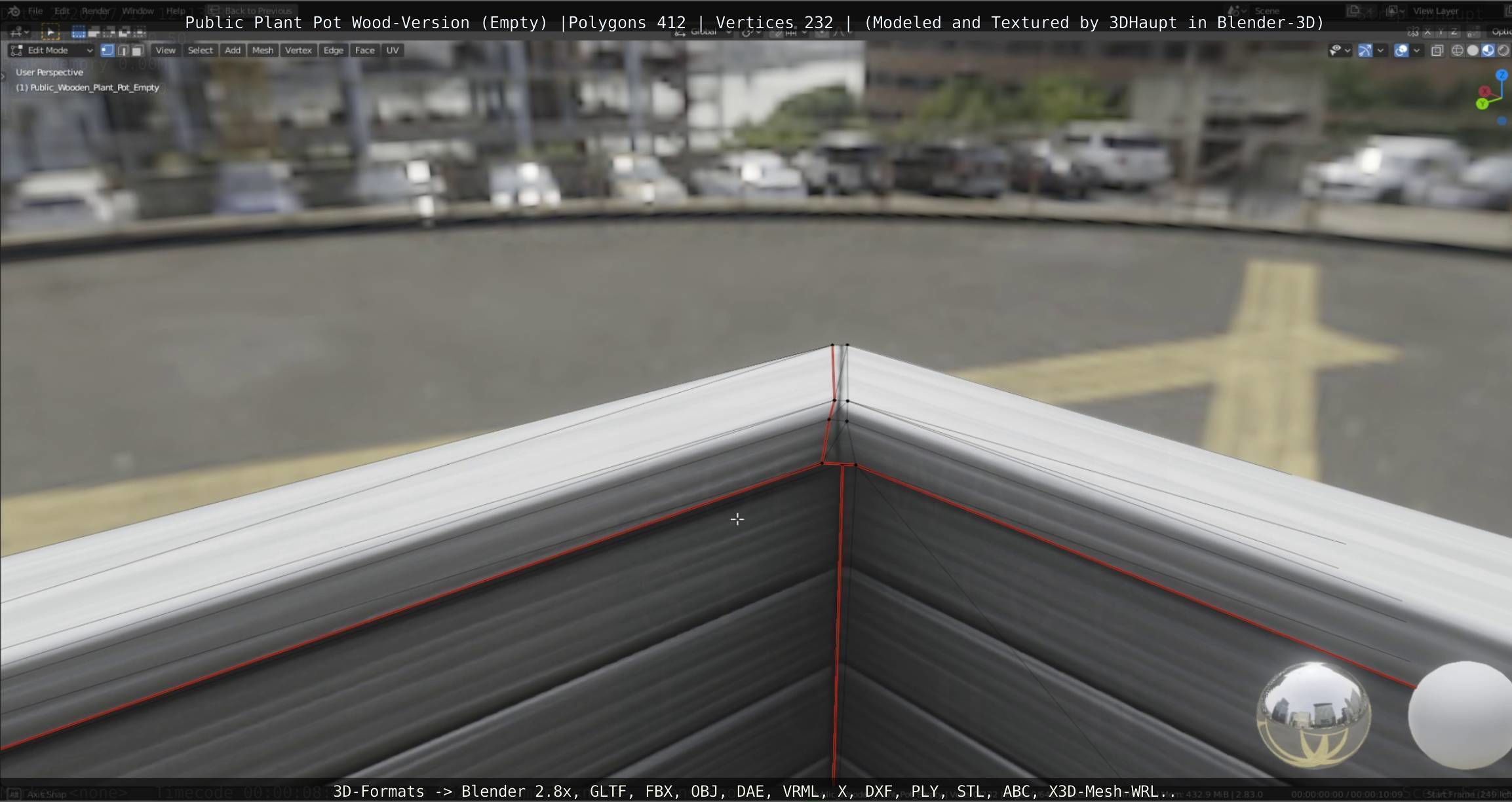 Public Plant Pot Wood-Version Empty Low-poly 3D model_69