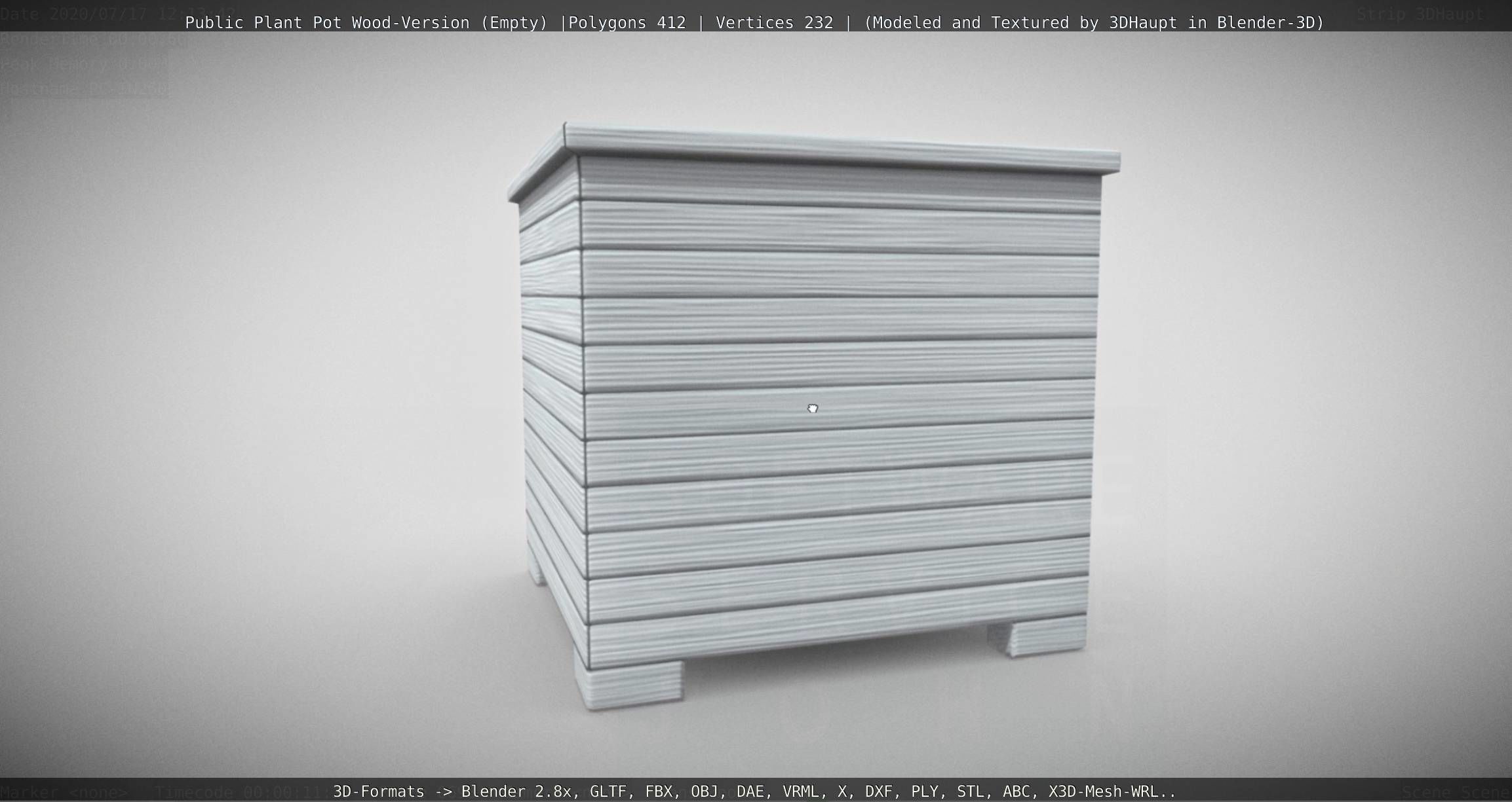 Public Plant Pot Wood-Version Empty Low-poly 3D model_4