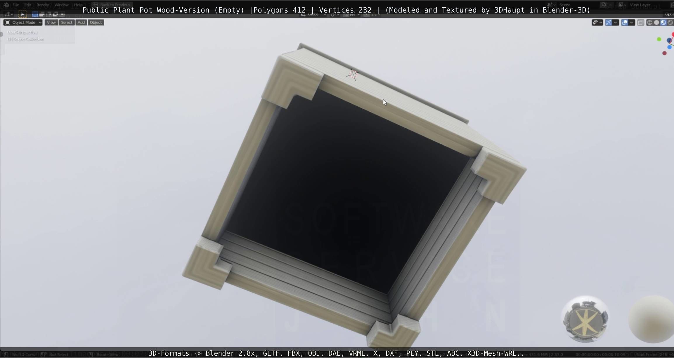 Public Plant Pot Wood-Version Empty Low-poly 3D model_28