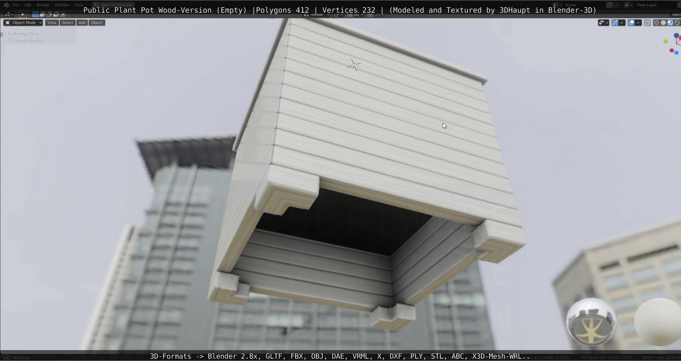 Public Plant Pot Wood-Version Empty Low-poly 3D model_26