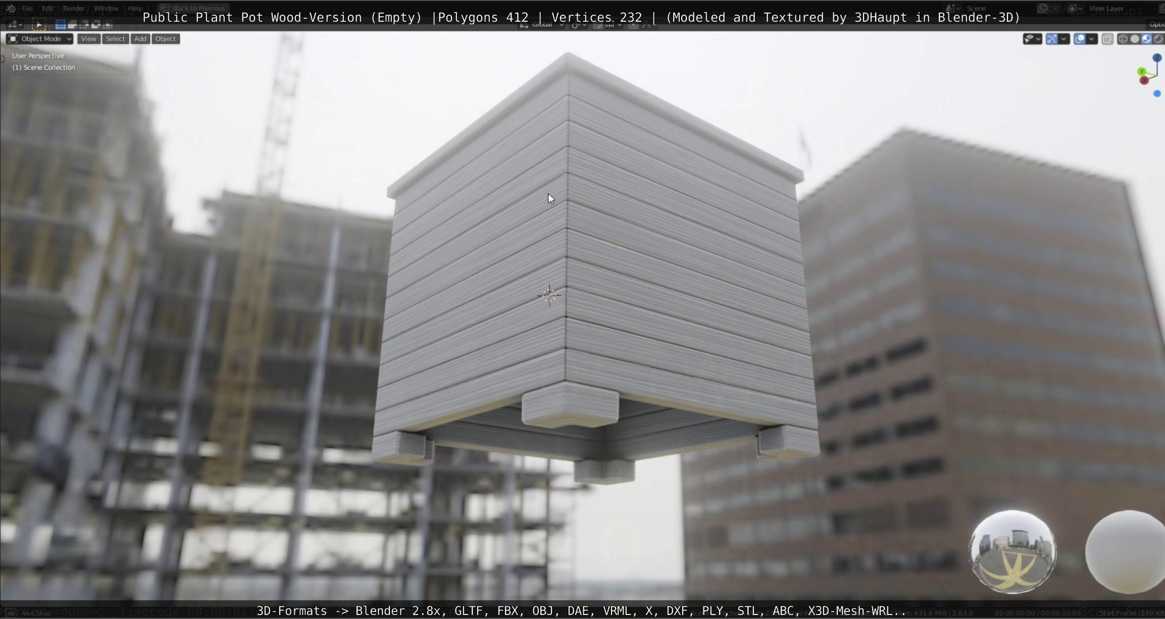 Public Plant Pot Wood-Version Empty Low-poly 3D model_20