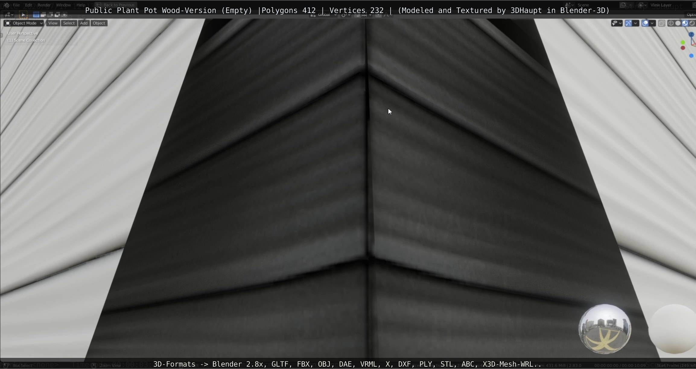 Public Plant Pot Wood-Version Empty Low-poly 3D model_35