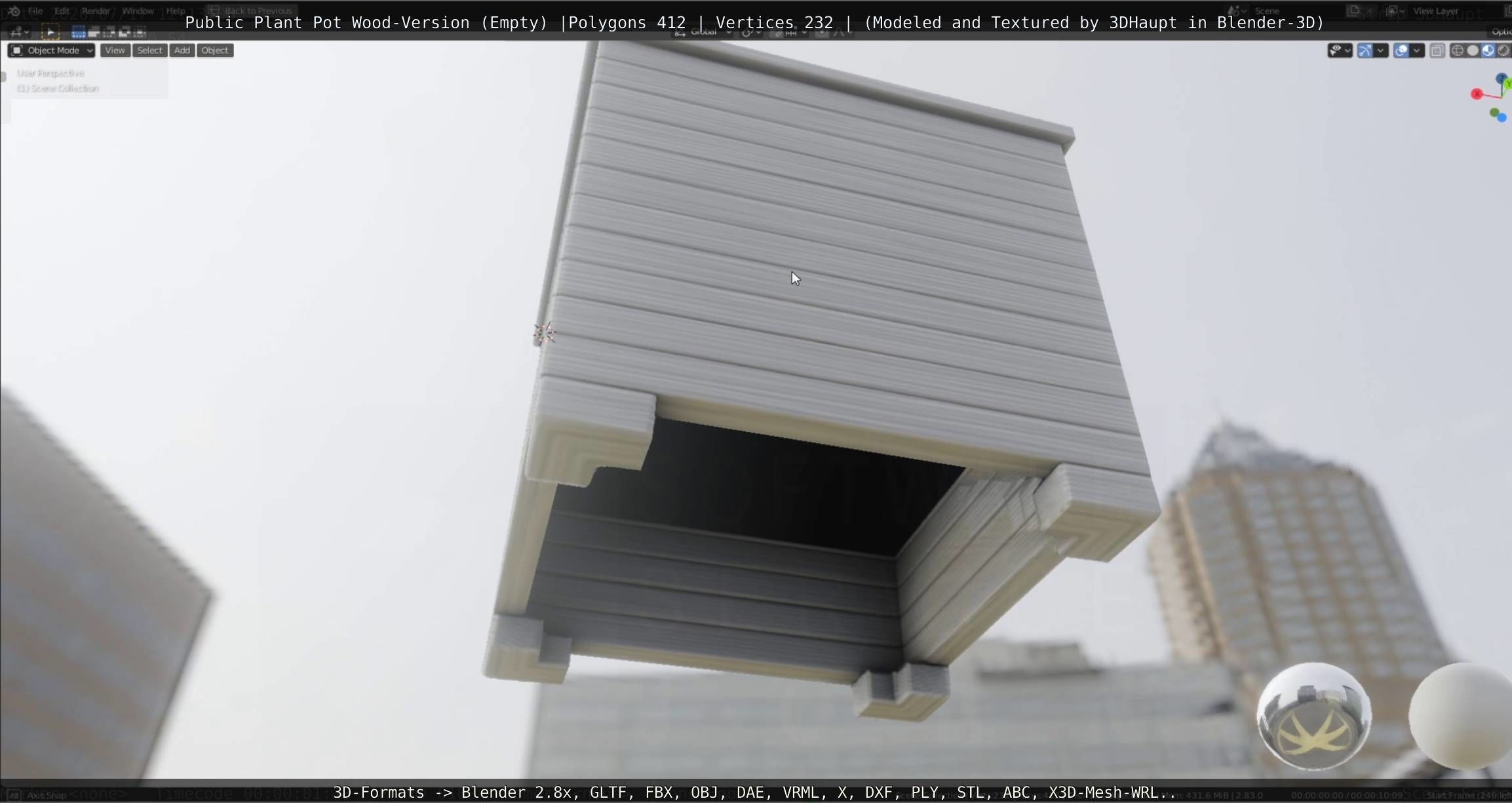 Public Plant Pot Wood-Version Empty Low-poly 3D model_23