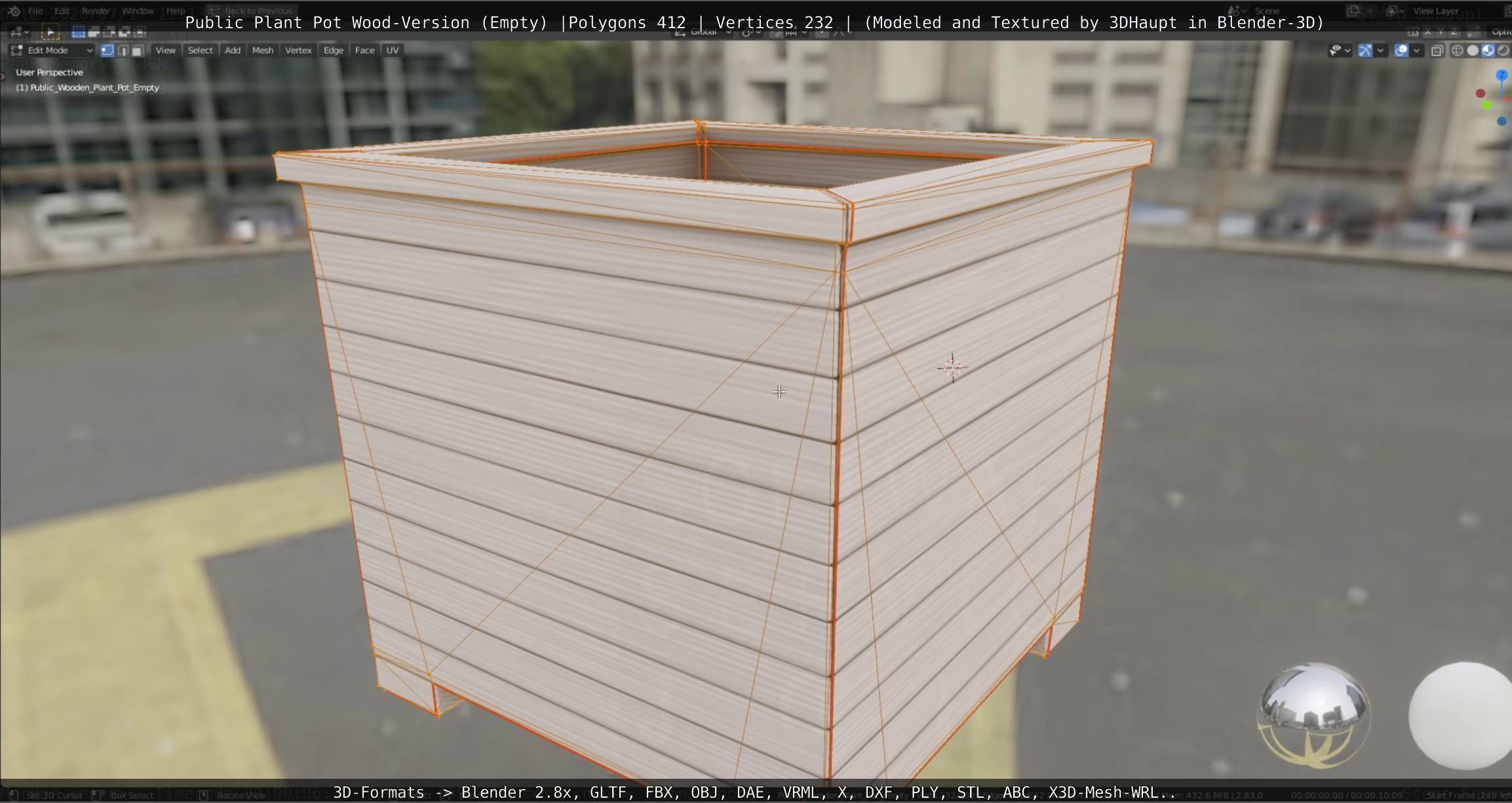 Public Plant Pot Wood-Version Empty Low-poly 3D model_55